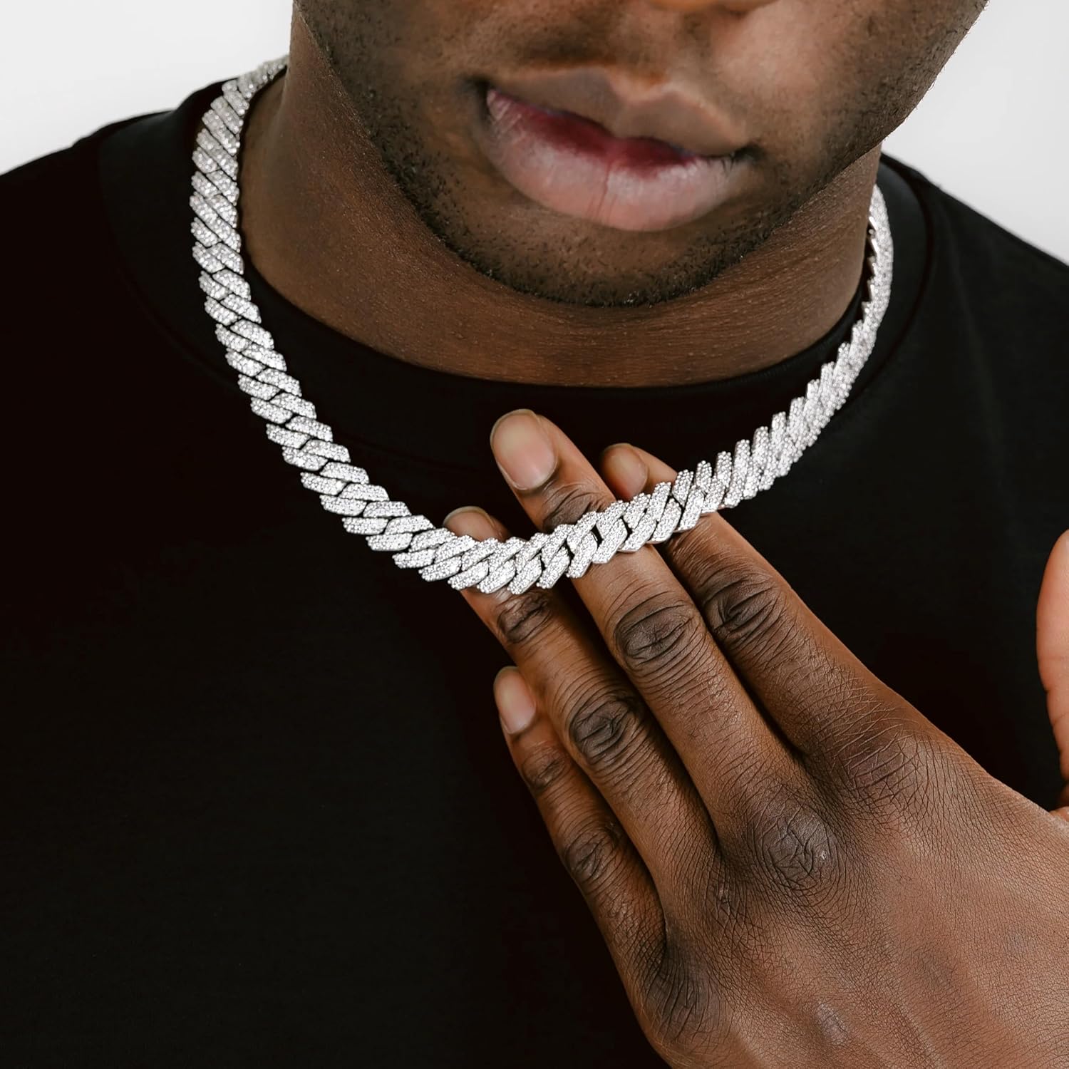 12mm Heavy Iced Out Cuban Link Chain 18K White Gold Plated Diamond Thick Choker Necklace for Men Women Hypoallergenic Bling Hip Hop Jewelry with Gift Box