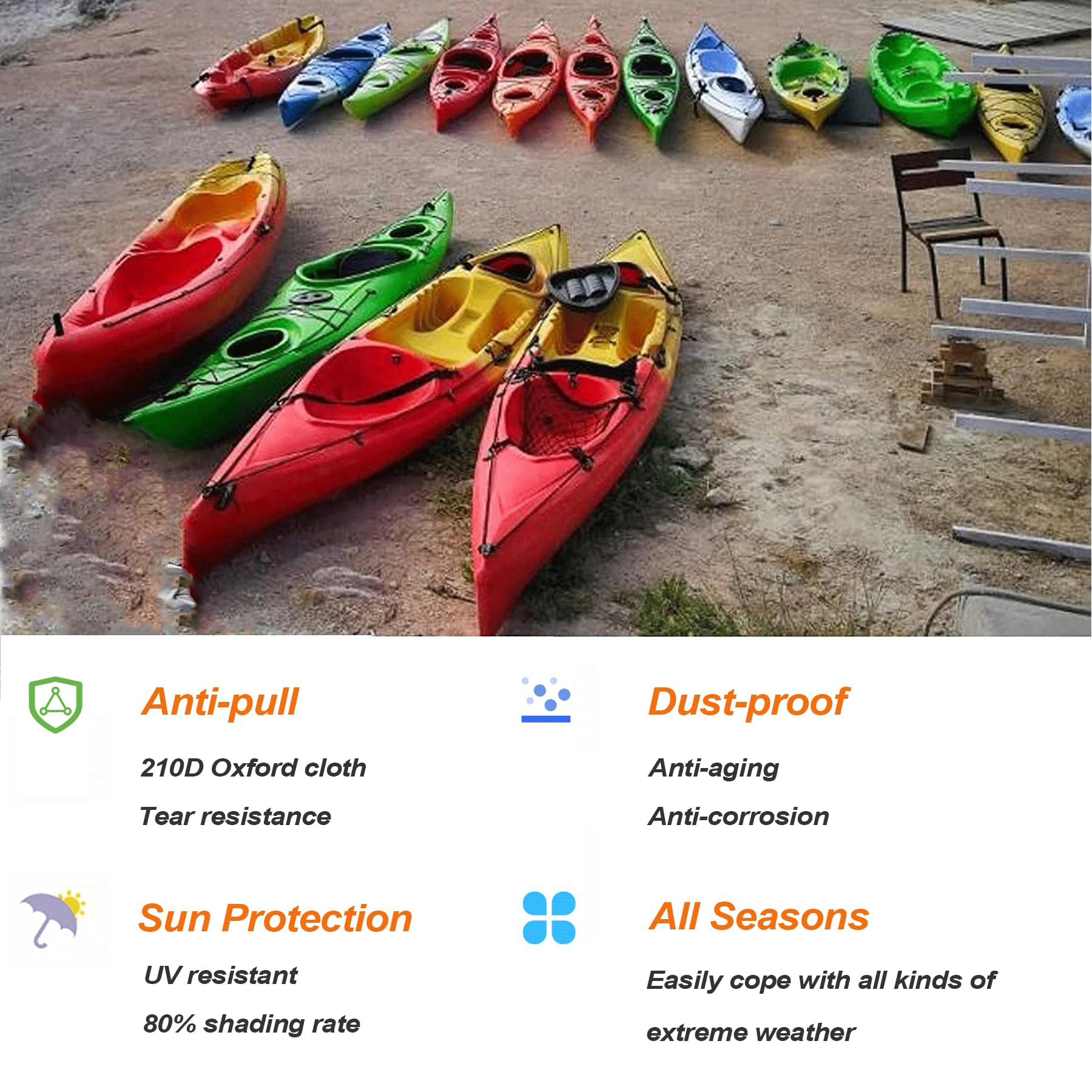 Copertura Impermeabile Per Kayak - Tessuto Oxford UV Resistente, 5m Per Kayak 4.1-4.5m - Foto 2