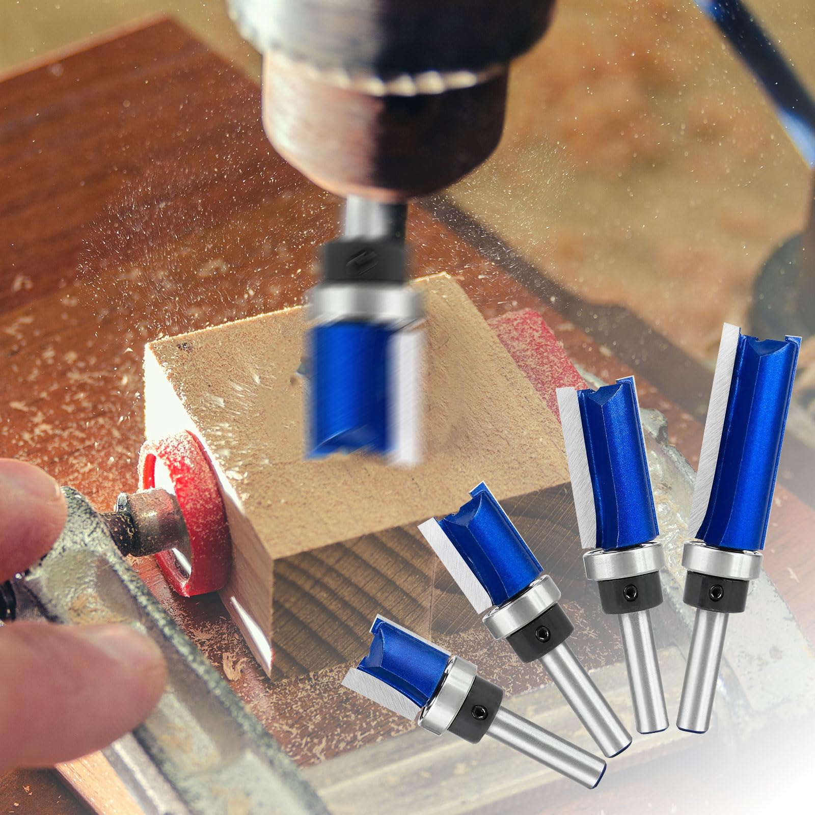 4 Pezzi Frese per Legno, 6.35mm Fresa a Copiare per Legno con Cuscinetto, Punte per Fresatura legno, Fresa Taglienti Diritti