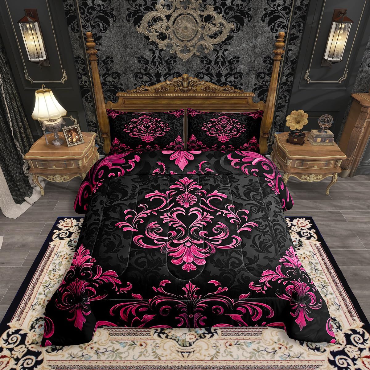 Amazon.com: Erosebridal Black Hot Pink Gothic Comforter Set Full
