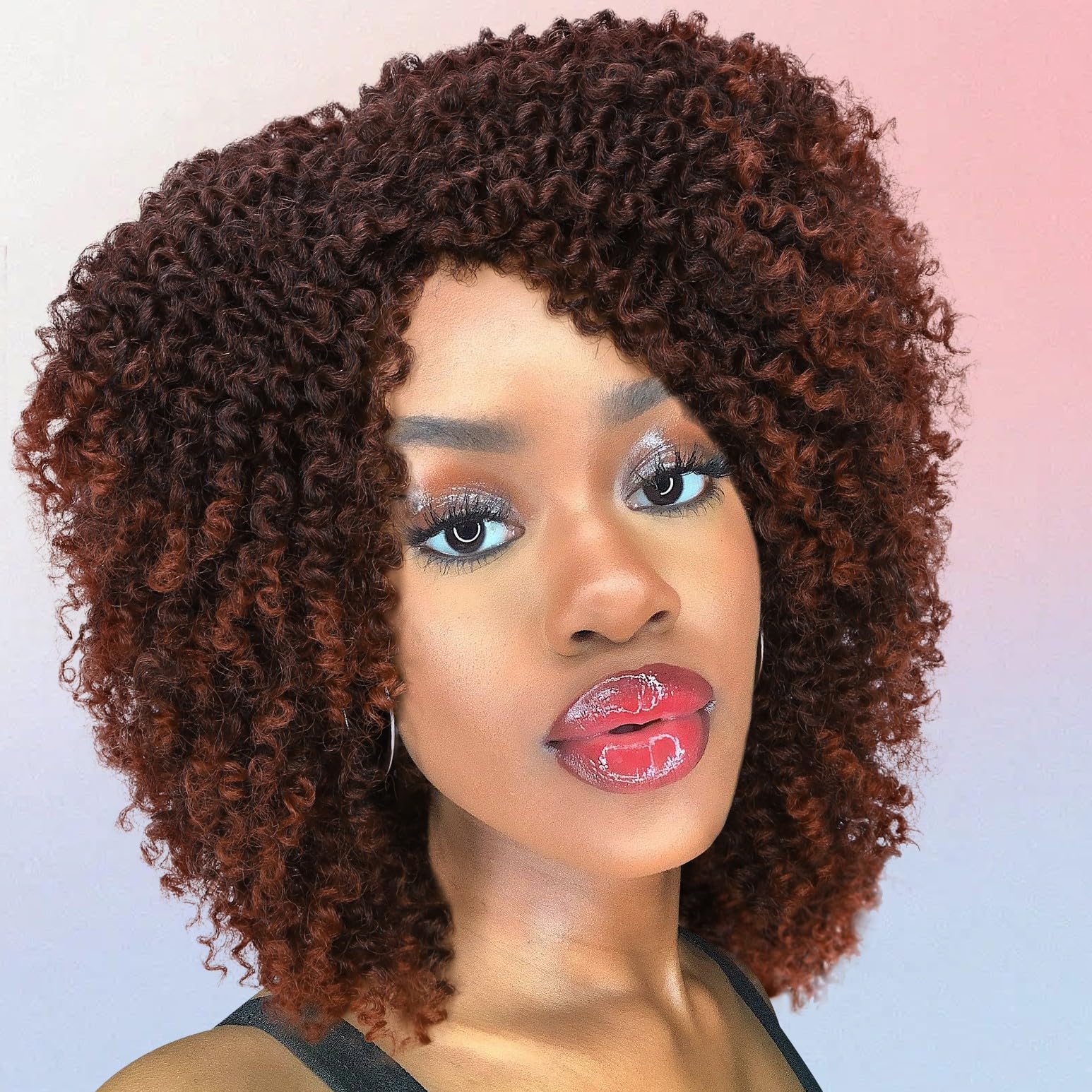 Short Kinky Curly Wigs Side Part Wig Afro Bomb Curly Wig African American Wigs Heat Resistant Fiber Kinky Synthetic Full Wigs for Black Women (1B/350#)