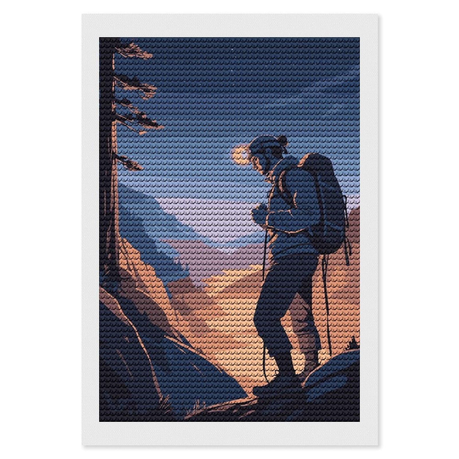 Junmoney Hiker at Dusk Diamond Painting Set 8"x12", Stress Relief Craft, Easy to Enjoy, Vintage Style Decor, Festive Craft Gift
