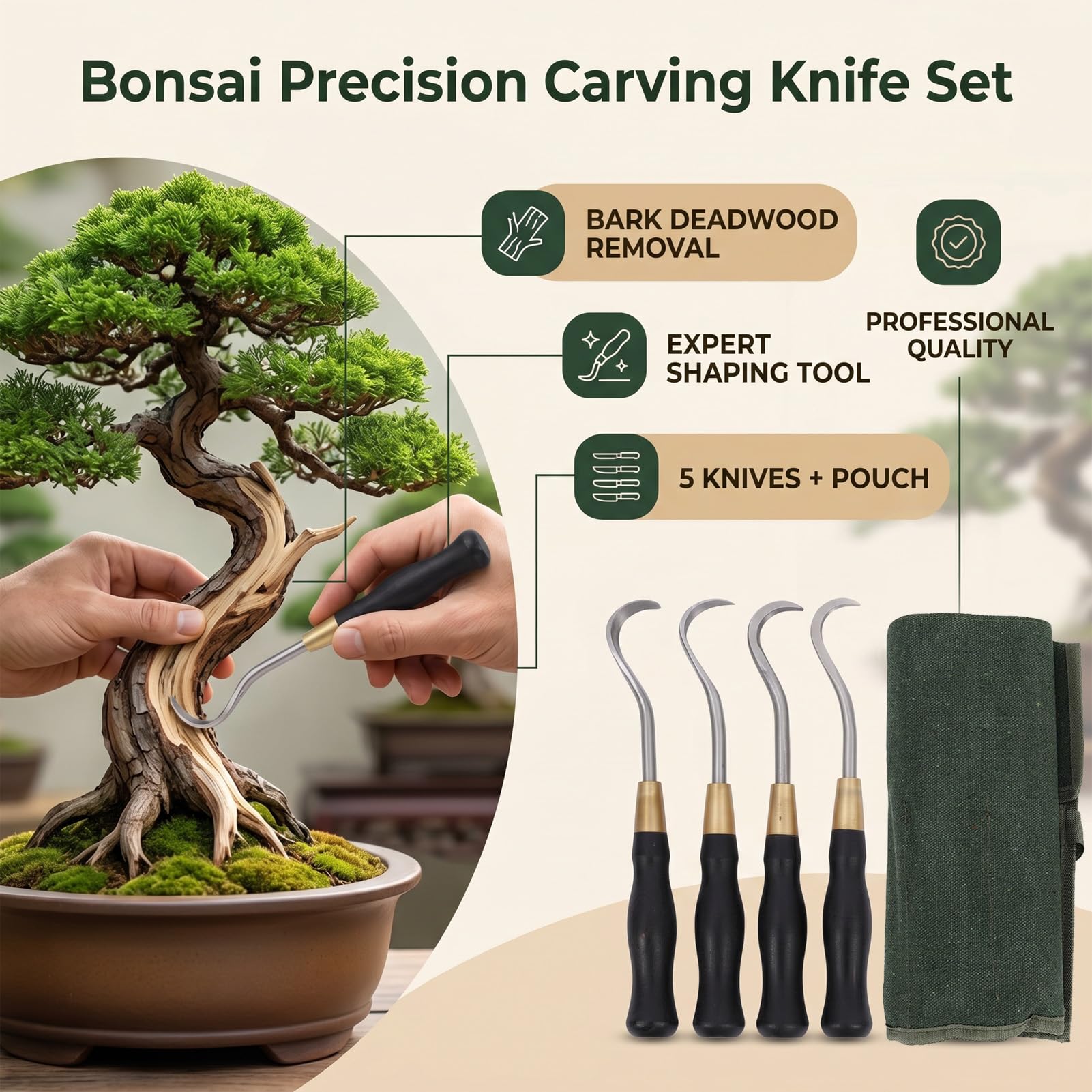 banapoy Bonsai Schnitzwerkzeug Set, Bonsai Entrindungswerkzeug, Zum Entfernen von Baumrinde und Totholz, for Pflege und Astbearbeitung