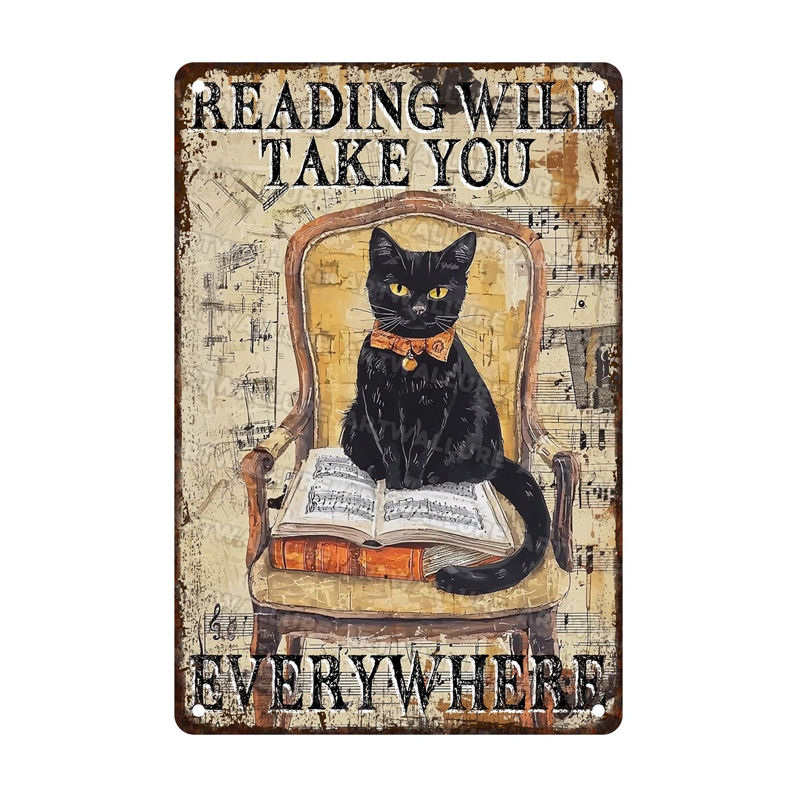 Anceky Tin Sign Reading Will Take You Everywhere Black Cat Signs Retro Wall Decor for Living Room Outdoor Yard Garage Home 12×16 Inch