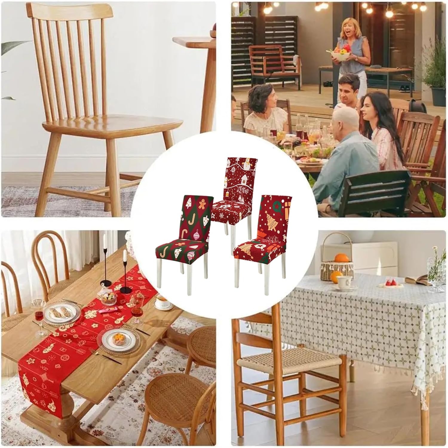 Christmas Decorations 3 Sets Christmas Chair Covers All-Around Wrap & Stretchy Dining Chair Covers with Tree Snowflakes and More Removable Slipcovers for Dining Room Hotel Ceremony