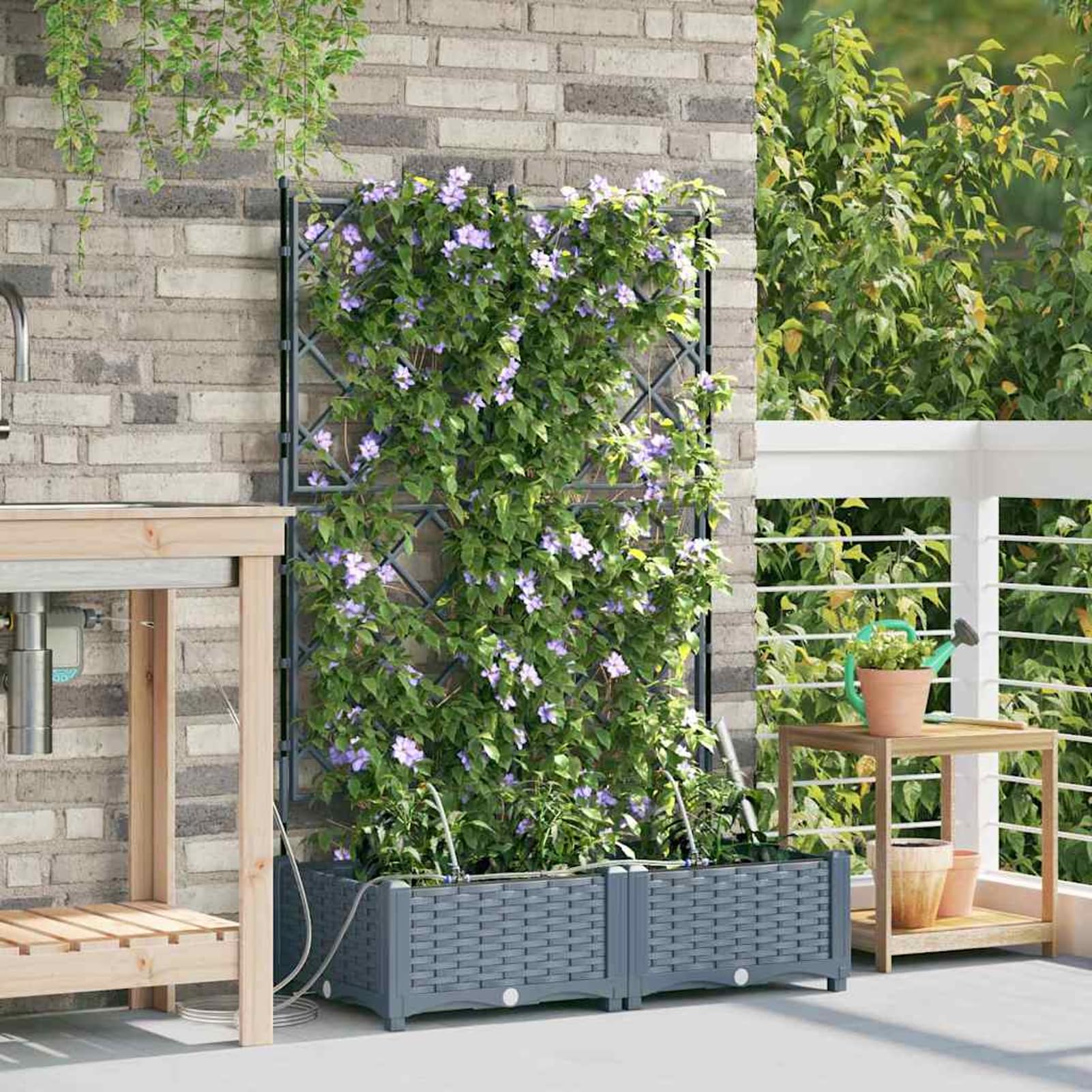 Geecher Vaso da Giardino con Sistema di irrigazione, 2 Pezzi, 80 x 40 x 126 cm, in Acciaio, fioriera per Esterno, per Principianti e Appassionati di Giardinaggio