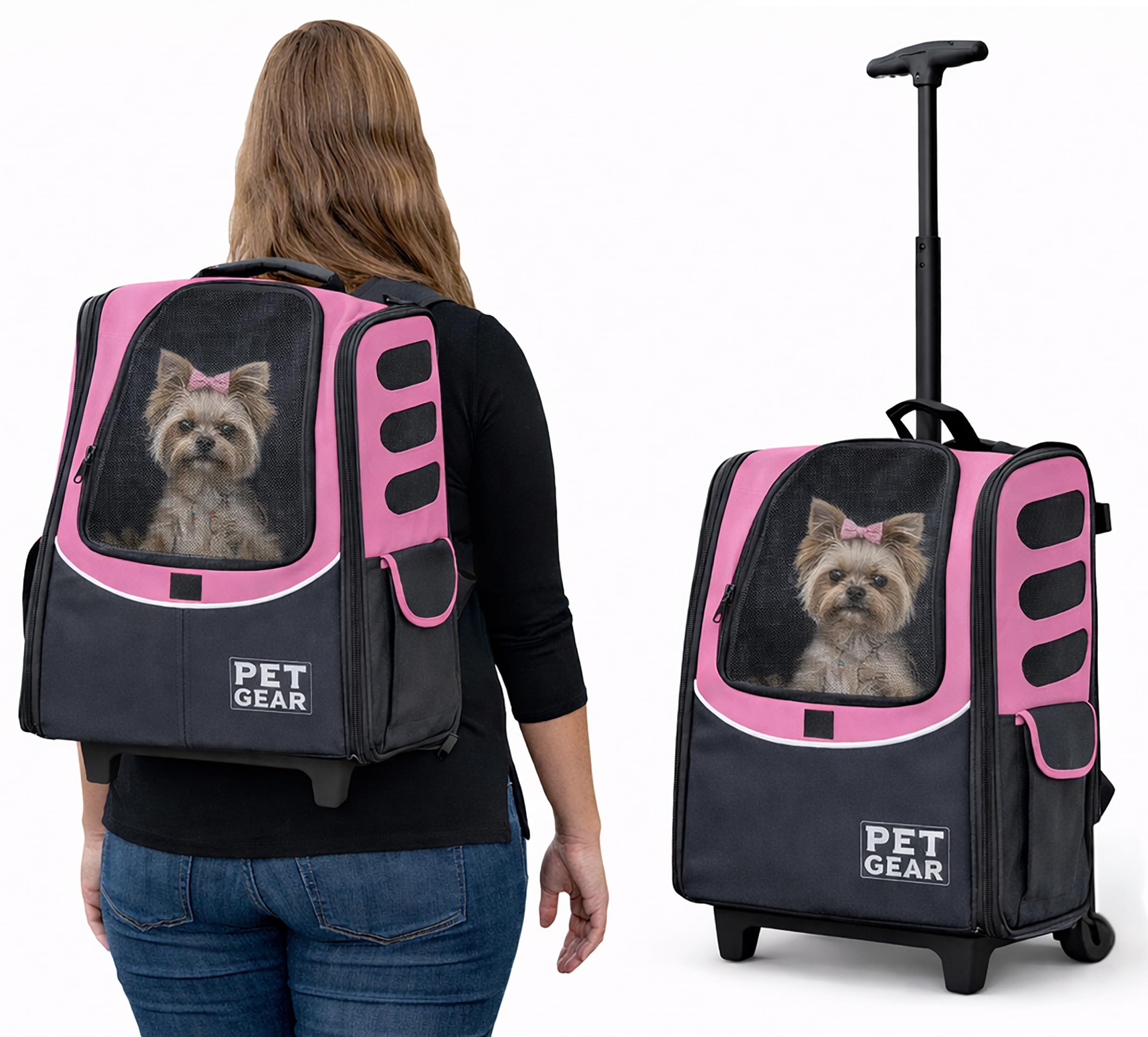 Sac à dos de voyage pour chien avec poignée télescopique Pet Gear diamant rose