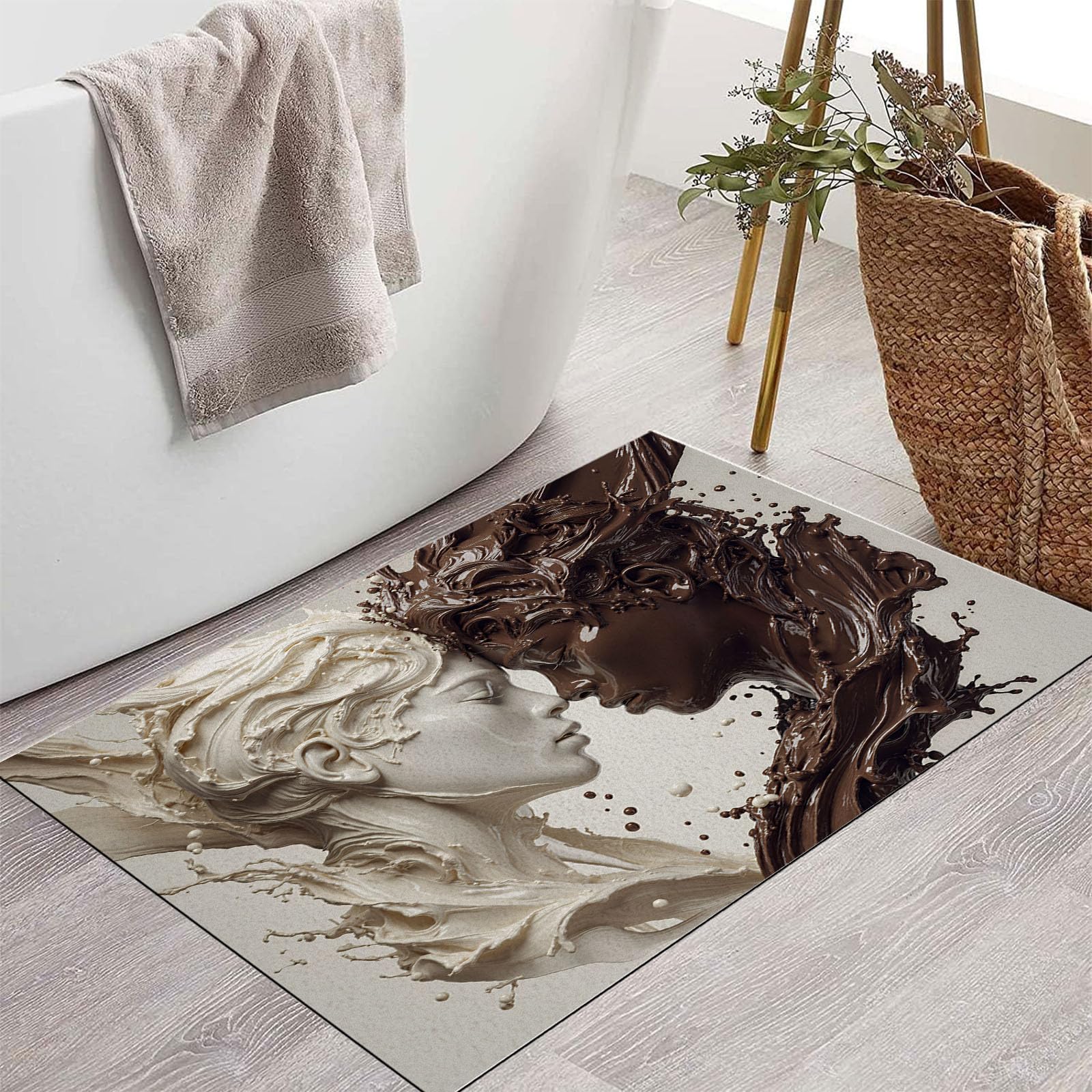 Zerbino 90X150Cm Per Interni Ed Esterni,Ritratto 3D Cioccolato Latte,Tappetino Lavabile In Lavatrice,Zerbini Resistente Morbido Antiscivolo,Astratta Schizzi D'Inchiostro,Tappeto Ingresso,Beige Marrone