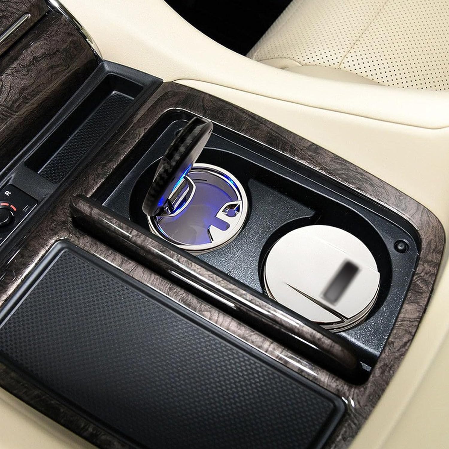 TEDE Auto Sigaretta Posacenere per Hyundai Santafe Sonata Rohens Genesis Veracruz Matrix Azera Equus,Portatile con Coperchio Cigarette Posacenere Accessori Auto,Bright Silver