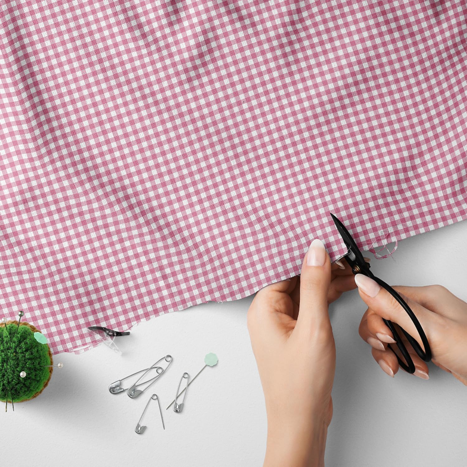 Craft Queen Ltd Pink Gingham Polycotton Fabric By The Meter – 1/8 Inch Check – 114Cm (45 Inch) Wide – Lightweight Dressmaking, Craft, Quilting, Sewing Material (Pink)