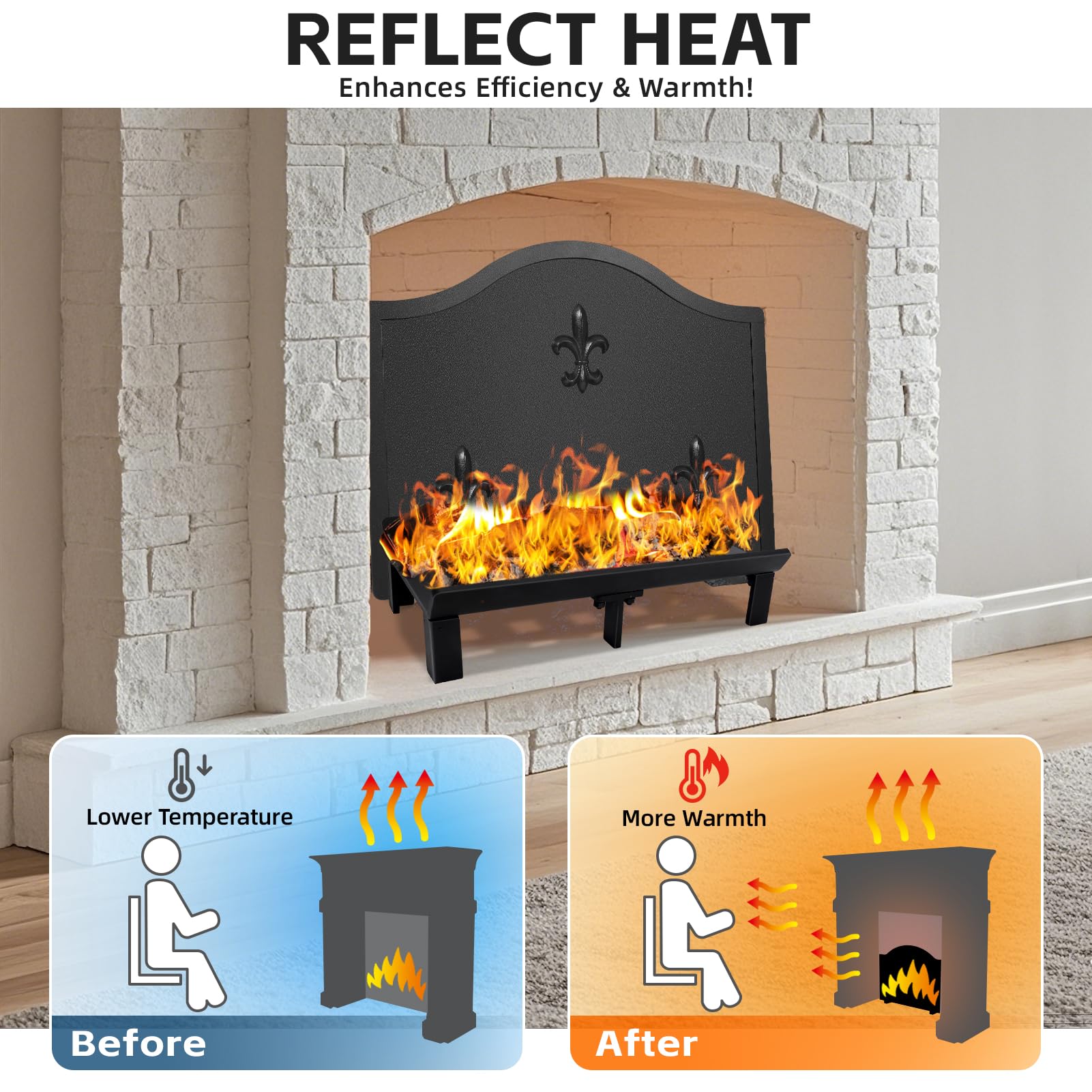 Fireplace Reflector Fireback For Fireplace 15"x15" Stainless Steel