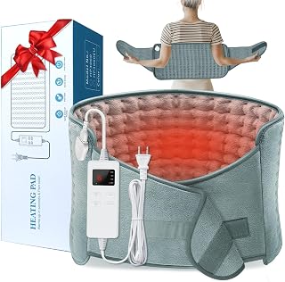 IGXHAVIZ Large 12x24+20" Electric Heating Pad with Belt for Back Pain, Cramps, Neck & Shoulders - 6 Heat Levels, 4 Timers, Moist/Dry Therapy