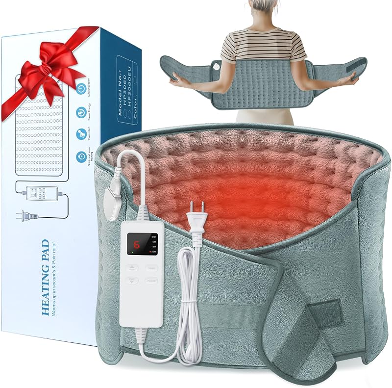 Heating Pad with Adjustable Belt | Wrap Around, 12"X24"+20", Auto Shut Off, 6 Heat Settings, 4 Timers, Ideal for Women Men