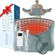 IGXHAVIZ Heating Pad for Back Pain Relief, Electric Heating Pad for Period Cramps Neck Shoulders with Belt, 4 Timer 6 Heat Setting & Auto Shut Off, 12"x24"+20" Large Moist Heat Pad for Mom,Dad