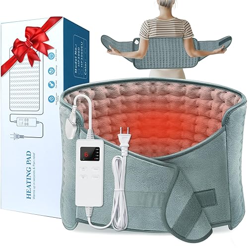 IGXHAVIZ Heating Pad for Back Pain Relief, Electric Heating Pad for Period Cramps Neck Shoulders with Belt, 4 Timer 6 Heat Setting & Auto Shut Off, 12"x24"+20" Large Moist Heat Pad for Mom,Dad