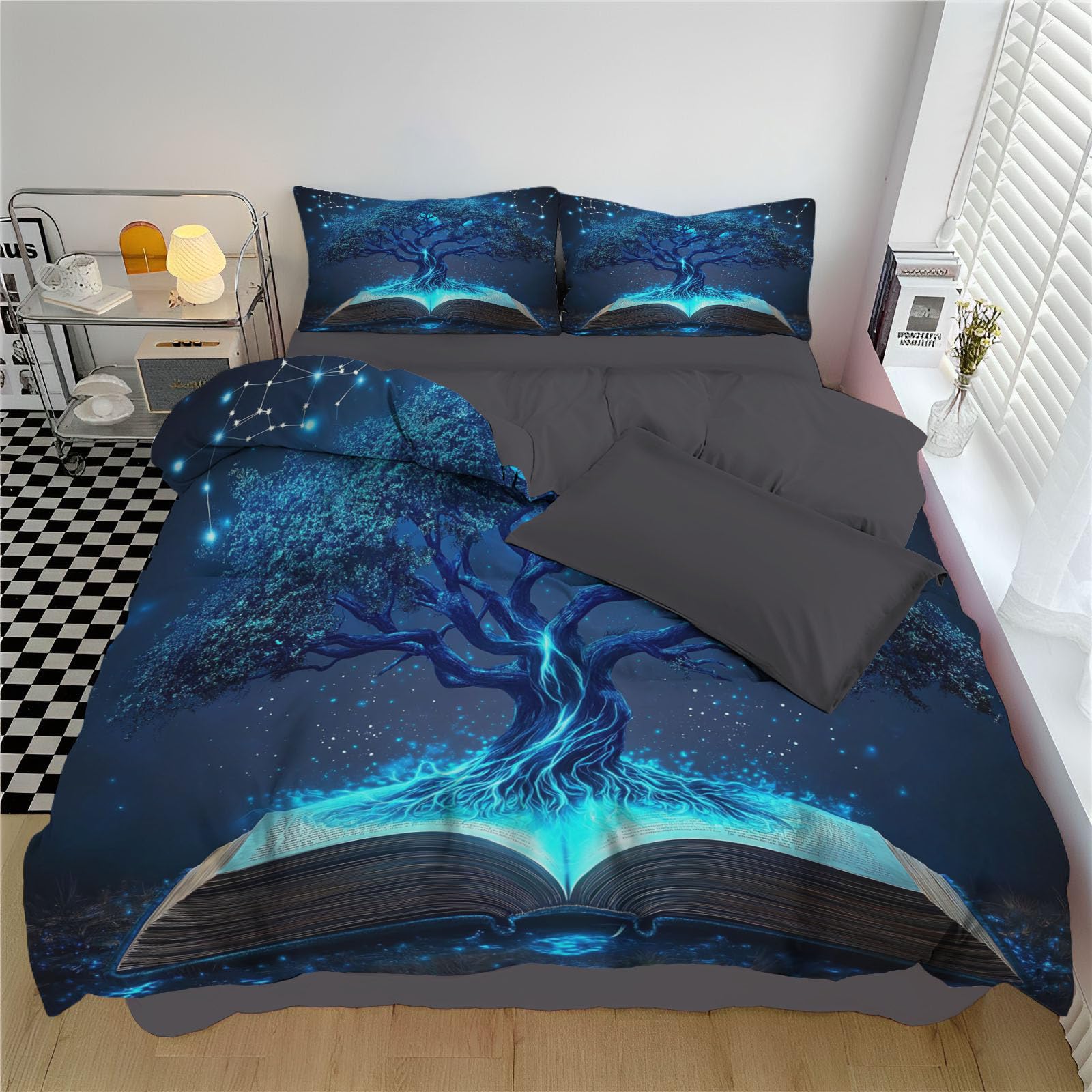 Housse de couette constellations bleu nuit pour créer une ambiance chambre cosy