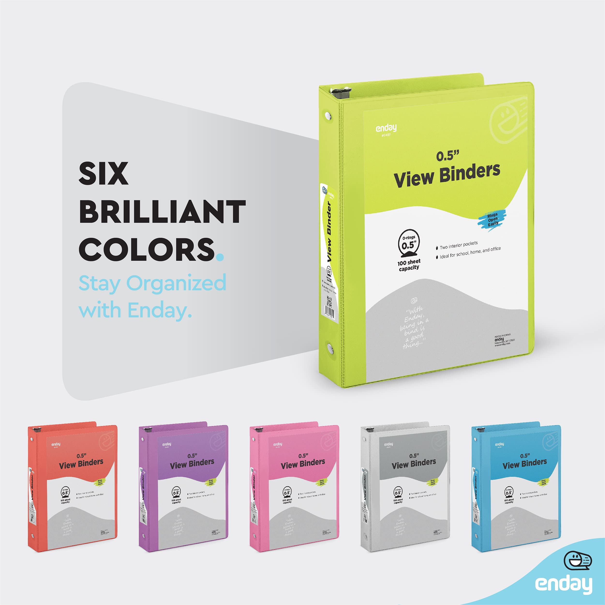 ?? Inch 3 Ring Binder.5 Inch Round Ring Clear View Cover with 2 Inside Pockets Binders, Colored School Supplies Binders in Grey, Pink, Blue, Purple, Green and Red, Multicolor (6 PC) ?Çô by Enday