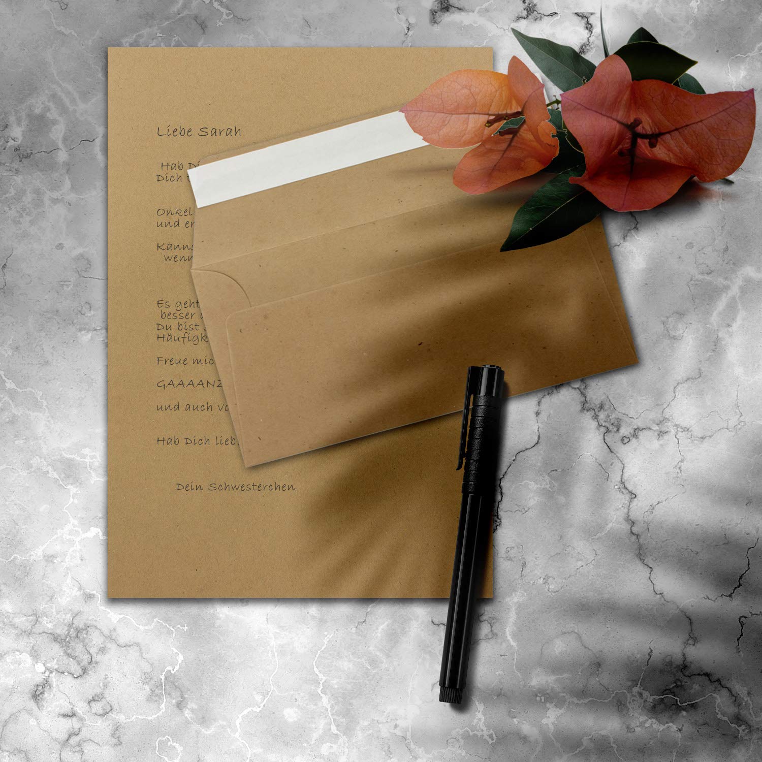Juego de 1000 papel de carta DIN A4 con sobres DIN largos, cierre adhesivo sensible a la presión, papel de estraza, marrón, papel para escribir reciclado con sobres FarbenFroh by GUSTAV NEUSER