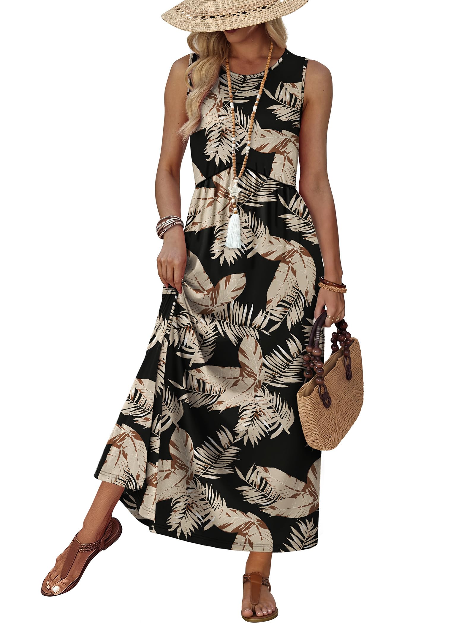 WIHOLL Summer Dresses Babydoll Maxi Dress Empire Waist Beach Vacation Sundresses 2026 with Pockets — view 9