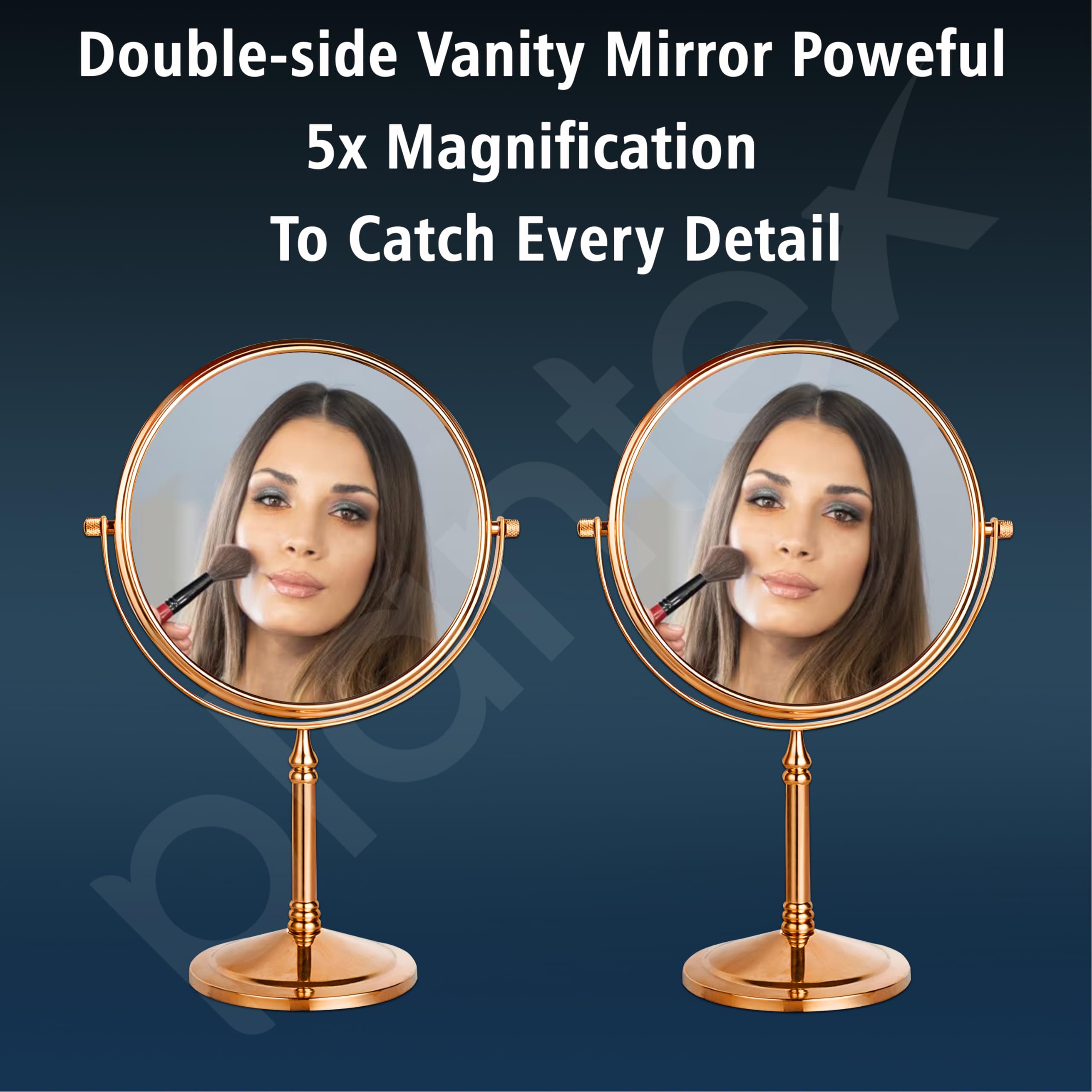 Plantex Stainless Steel Magnifying Tabletop Round Mirror/Shaving Mirror For Bathroom/Zoom Mirror For Bathroom/Makeup Mirror With Stand/Shaving Mirror Magnifying/Dual-Side 360 Swivel Mirror- Rose Gold — Amazon image 2