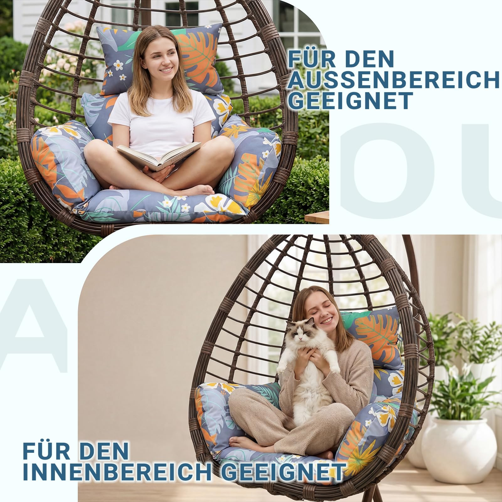 Cojín colgante para sillón mecedora para exterior: moderno, cojín de poliéster, suave, resistente al agua, cojín de repuesto, cojín de jardín, cojín con reposacabezas para sillón colgante de