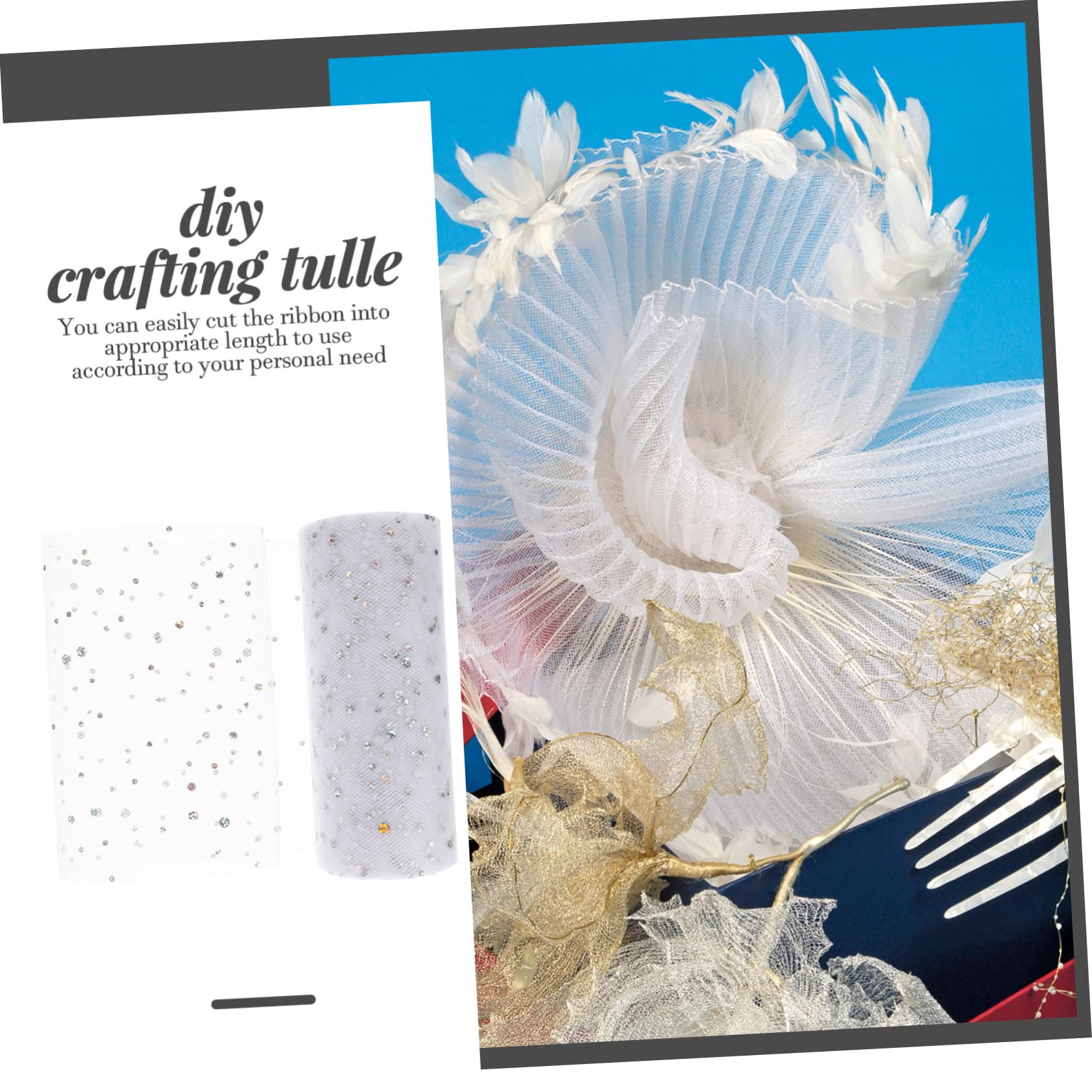 Lurrose 5 Rouleaux rouleau de treillis ruban pour les tulle à paillettes arc-en-ciel ribbon vsp noel face tape décors en tulle décorations de ruban de tulle Engrener blanche