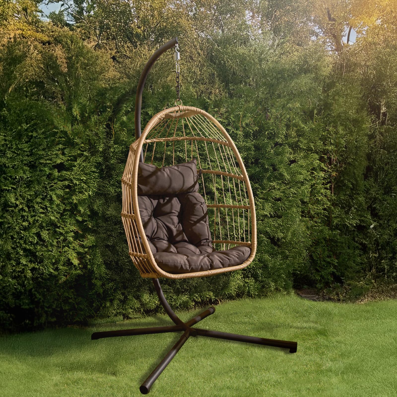 Ohs Folding Hanging Egg Chair Outdoor Garden Patio Swing Pod SeatNatural from B&Q