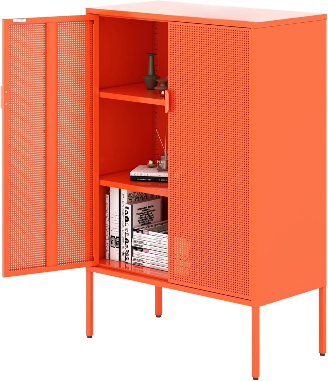 Ustamio Orange Metal Office Storage with Legs, 3
