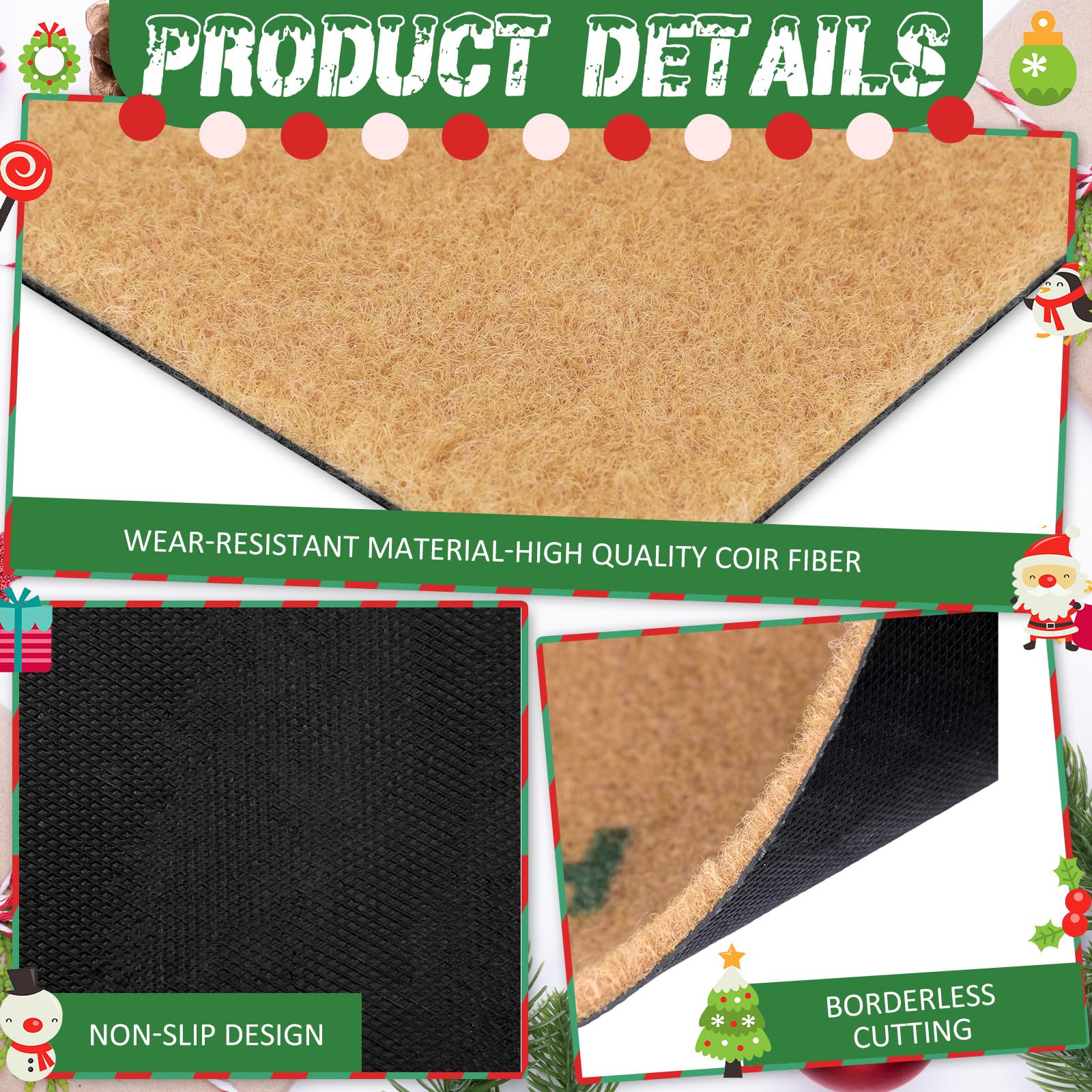 Drydiet Felpudo de bienvenida para exteriores, 29 x 17 pulgadas, antideslizante, decoración de fibra de coco, marrón, parte trasera de PVC, para puerta delantera, decoración interior de vacaciones