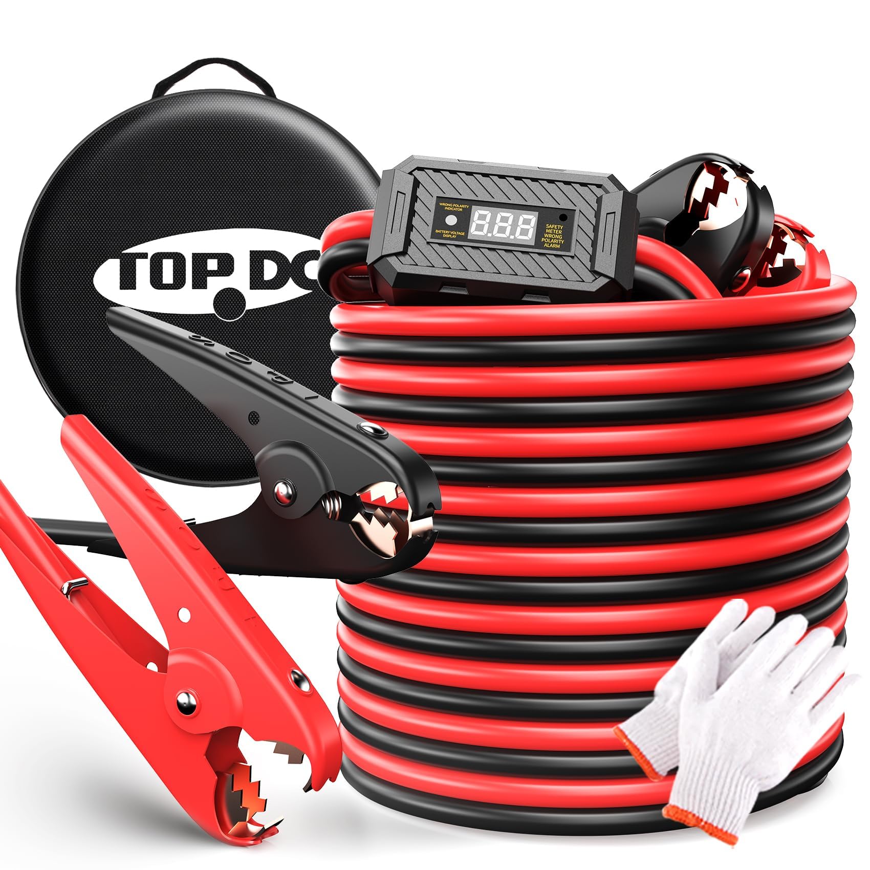 TOPDC Cavi di avviamento da 2 gauge da 6 m con protezione da inversione di polarità per batteria di auto, SUV e camion, cavi di avviamento per batterie scariche o scariche, con borsa per il trasporto