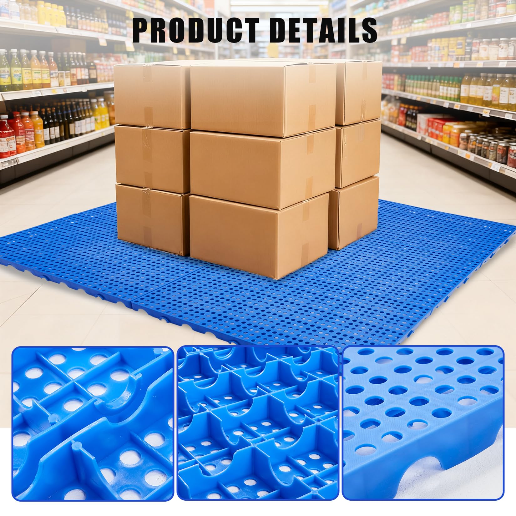 Garvee 6X Palette Plastique Industrielle, 100x60x5cm, Polypropylène Bleu | Robuste, Empilable, emboîtable, surface antidérapante facile à nettoyer, Idéale pour stockage, expédition, entrepôt, garage