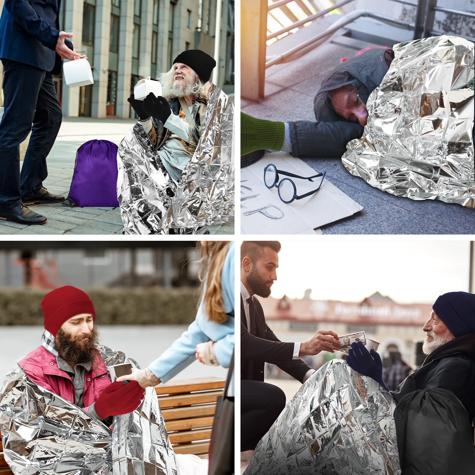 Coume Homeless Care Paket Supplies Hygiene-Kit Winter Beanie Halswärmer Handschuhe Kordelzug Taschen für Männer Frauen