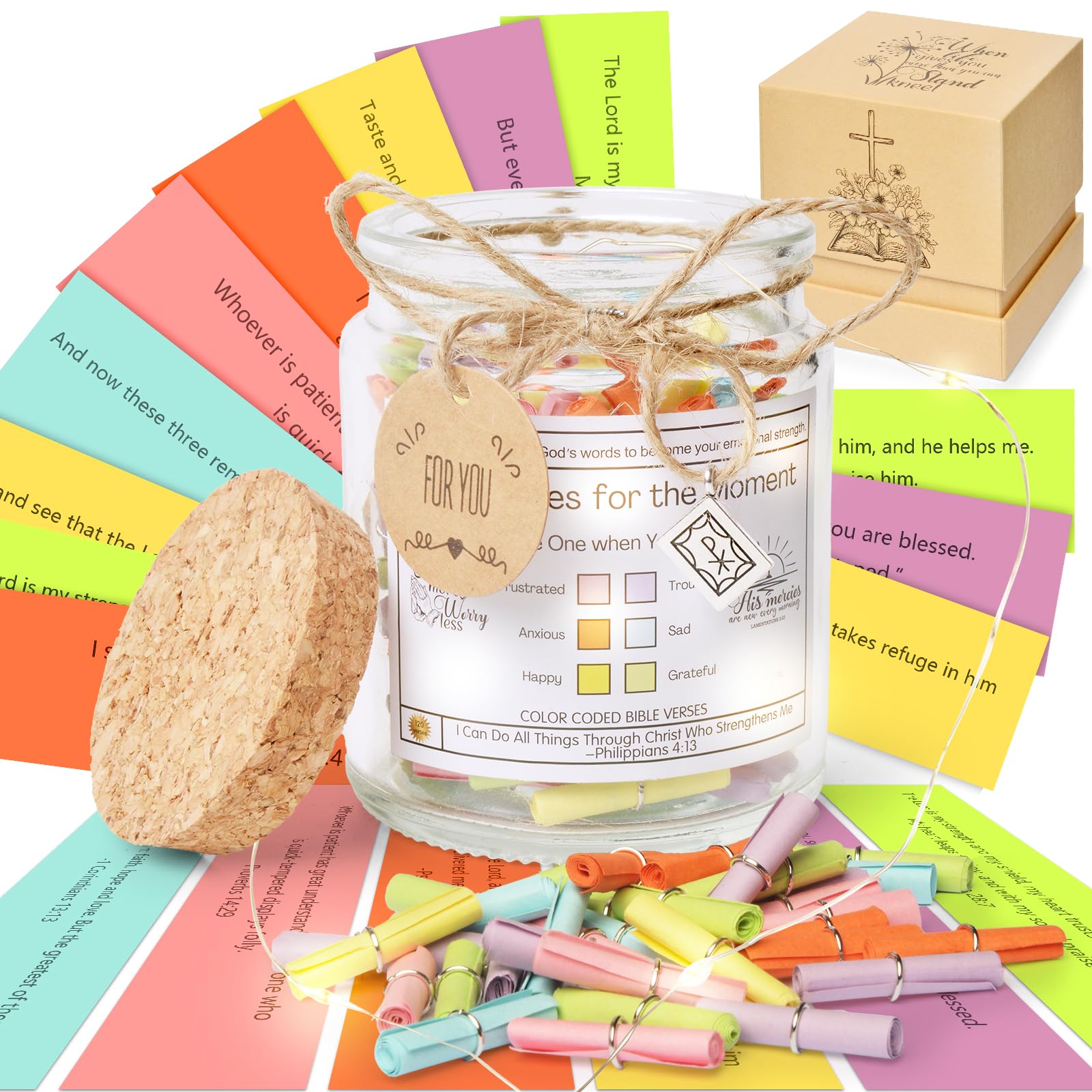 120Pcs Light Up Bible Verse Jar for Christian Read Me When Bible Verses Prayer Jar Inspirational Religious Gifts for Women and Men