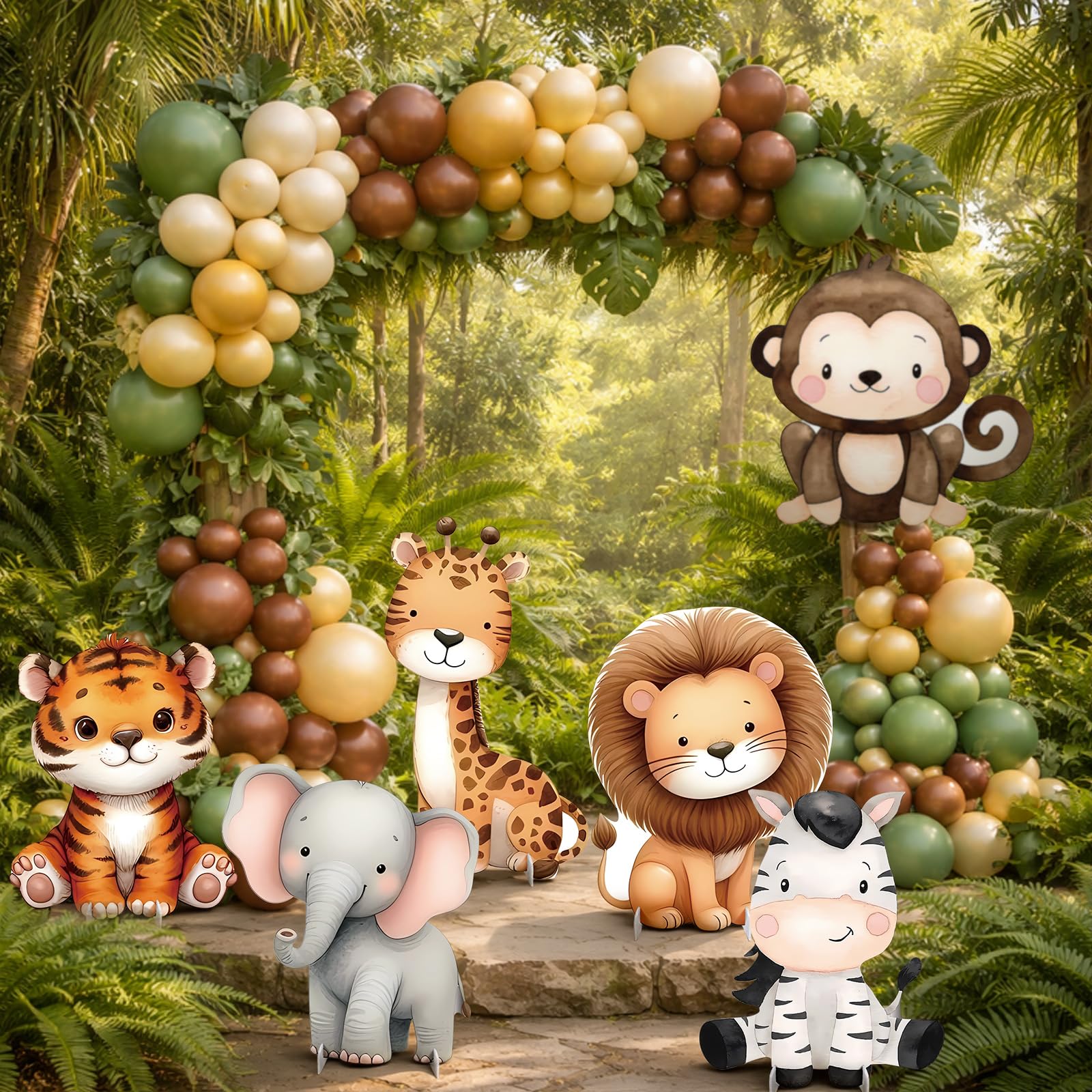 6 piezas grandes de animales de safari, recortes de cartón, vida silvestre, selva, decoración de fiesta para cumpleaños, zoológico, animal, baby shower, decoración de cumpleaños, decoración