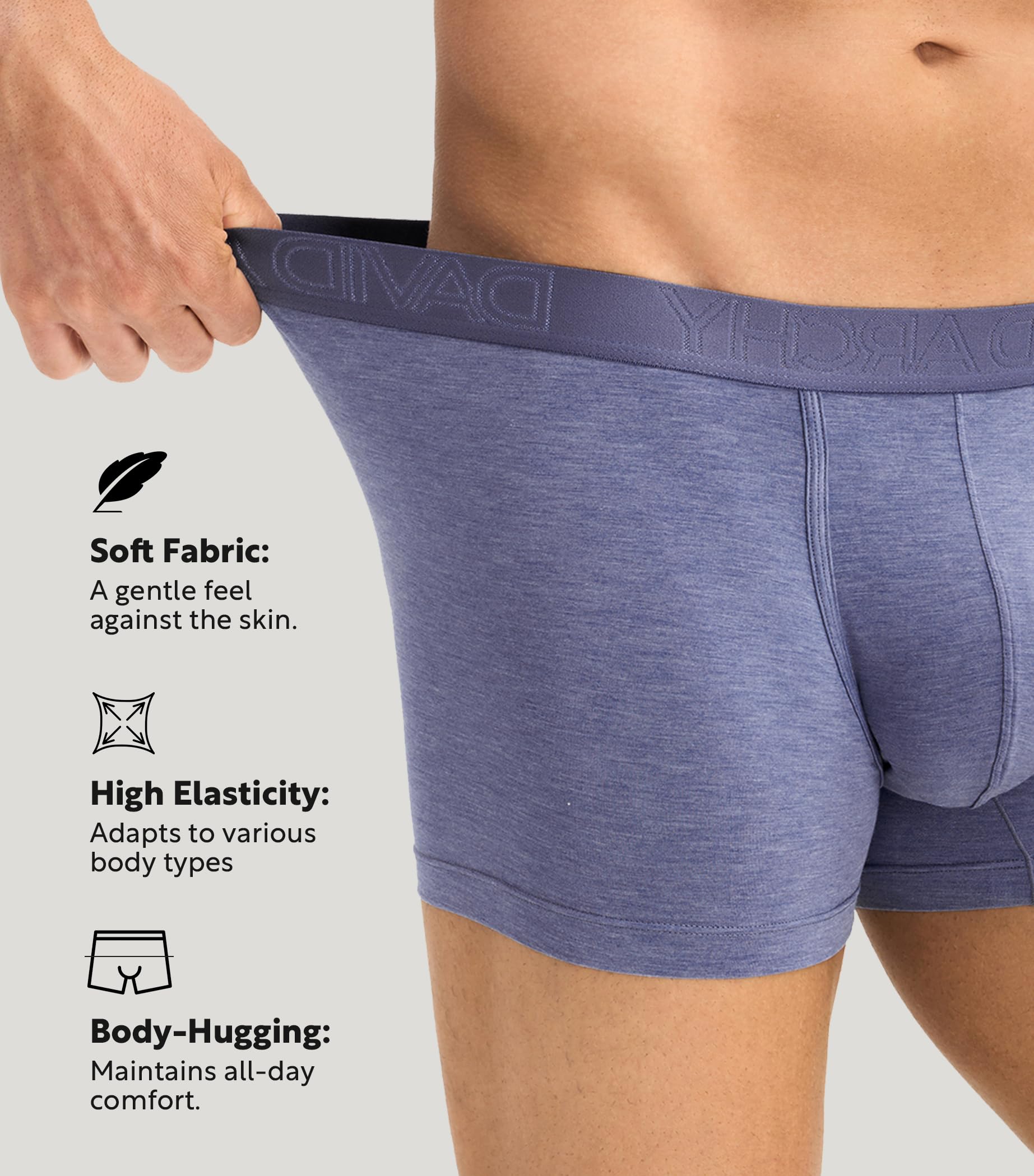 DAVID ARCHY Boxer da uomo, confezione da 4 pezzi, in rayon, realizzati in bambù, traspiranti, da uomo, 8,9 cm
