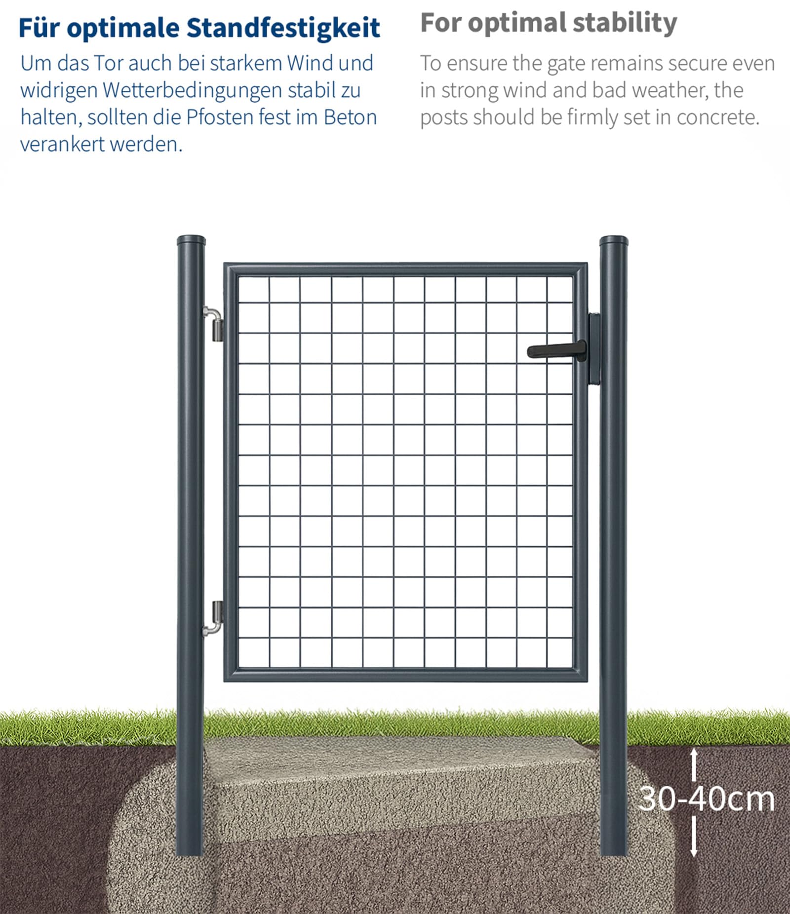 ATTAS Gartentor Metall | 125x100, anthrazit, inkl. Schloss und 3 Schlüssel abschließbar| Zauntür, Gartentür für Doppelstabmattenzaun Tor, Zauntor Metall, Hoftor, Rund