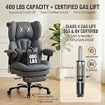 Efomao Big and Tall Office Chair, X-Embroidery PU Leather Home Chair, Adjustable High Back Computer Gaming Chair, 200kg Swivel Executive Office Chair with Footrest and Lumbar Support, Grey