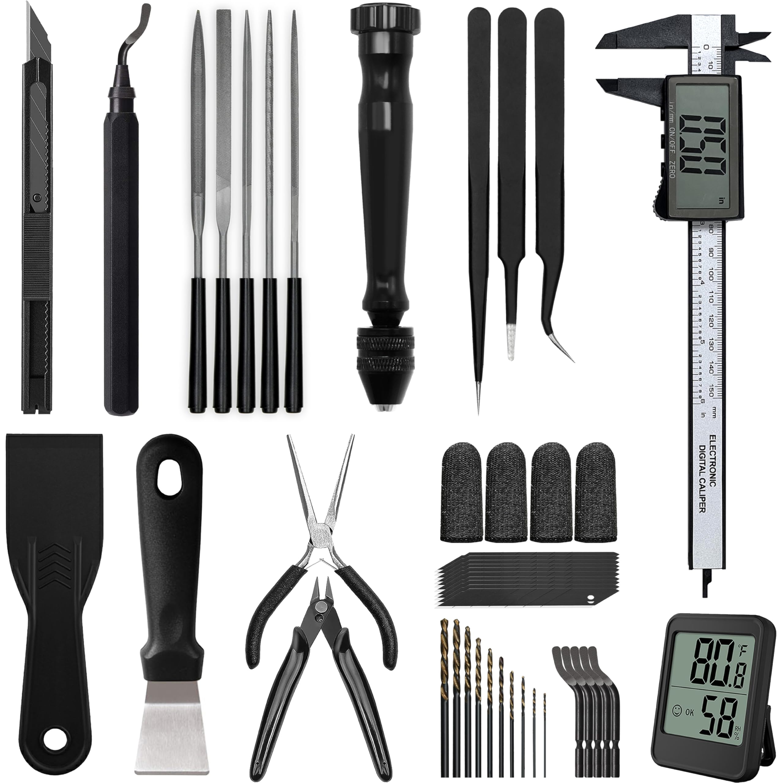 3D Printer Tools Kit, Quality 3D Printing Tool Kit for Model Measuring/Finishing/Deburring/Drilling, 3D Printer Accessories for All FDM/SLA Printers Removing Support, Cutting Filament