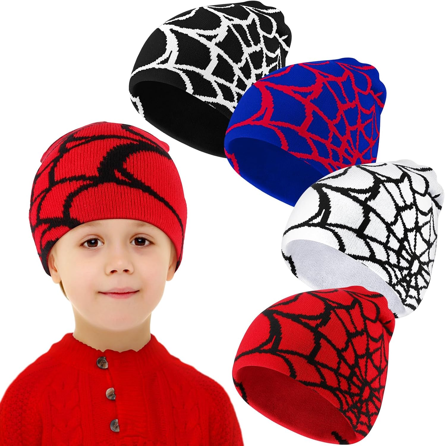 Silicherry 4 Pcs Winter Beanie Hat for Kids Y2k Hat Winter Warm Acrylic Knitted