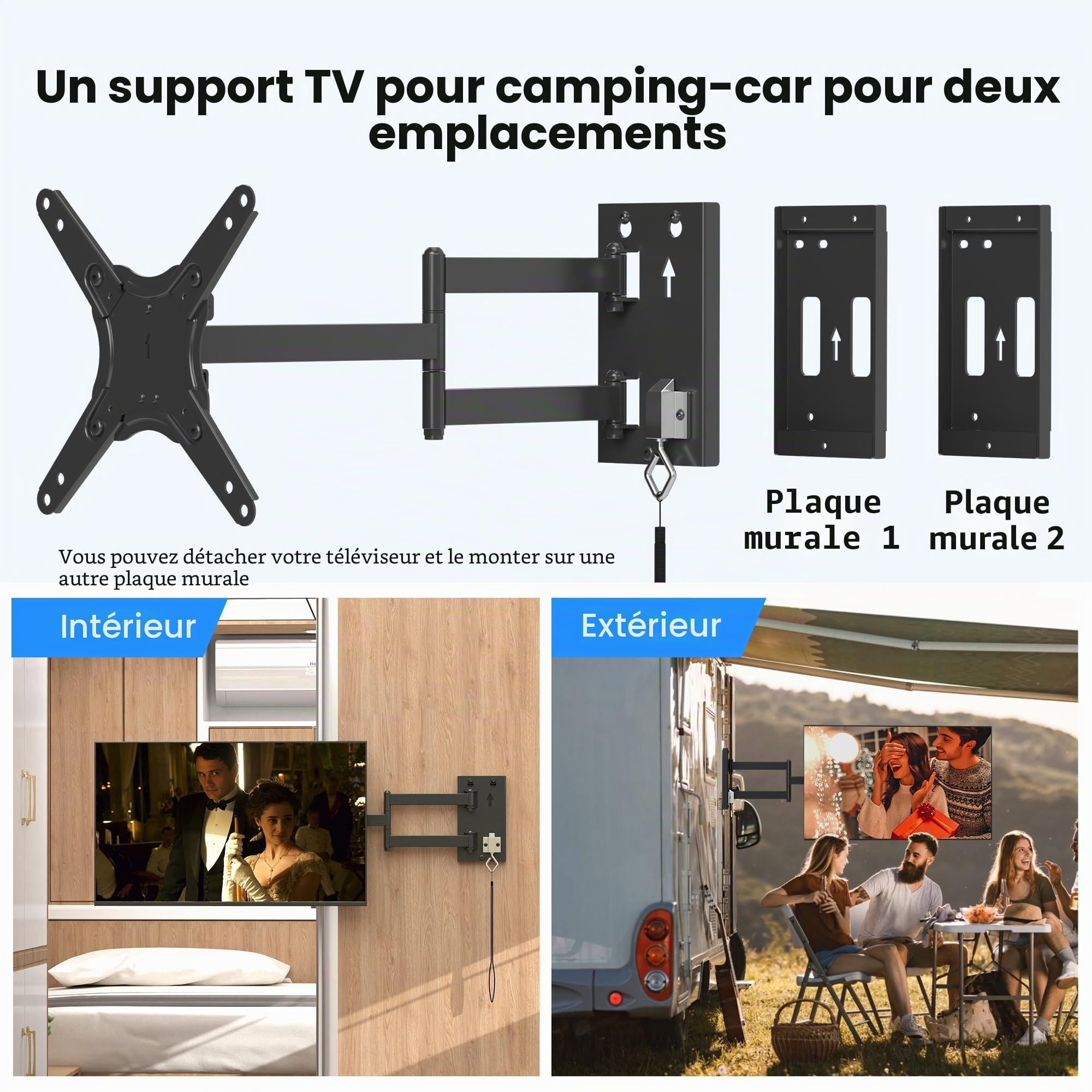 suptek Support TV pour Camping-Car de 13 à 43 Pouces, Support Mural verrouillable à Mouvement Complet VESA 200×200mm, supporte 20 kg Adapté Van Aménagé/Remorque/Bateau/Camion, MA1342
