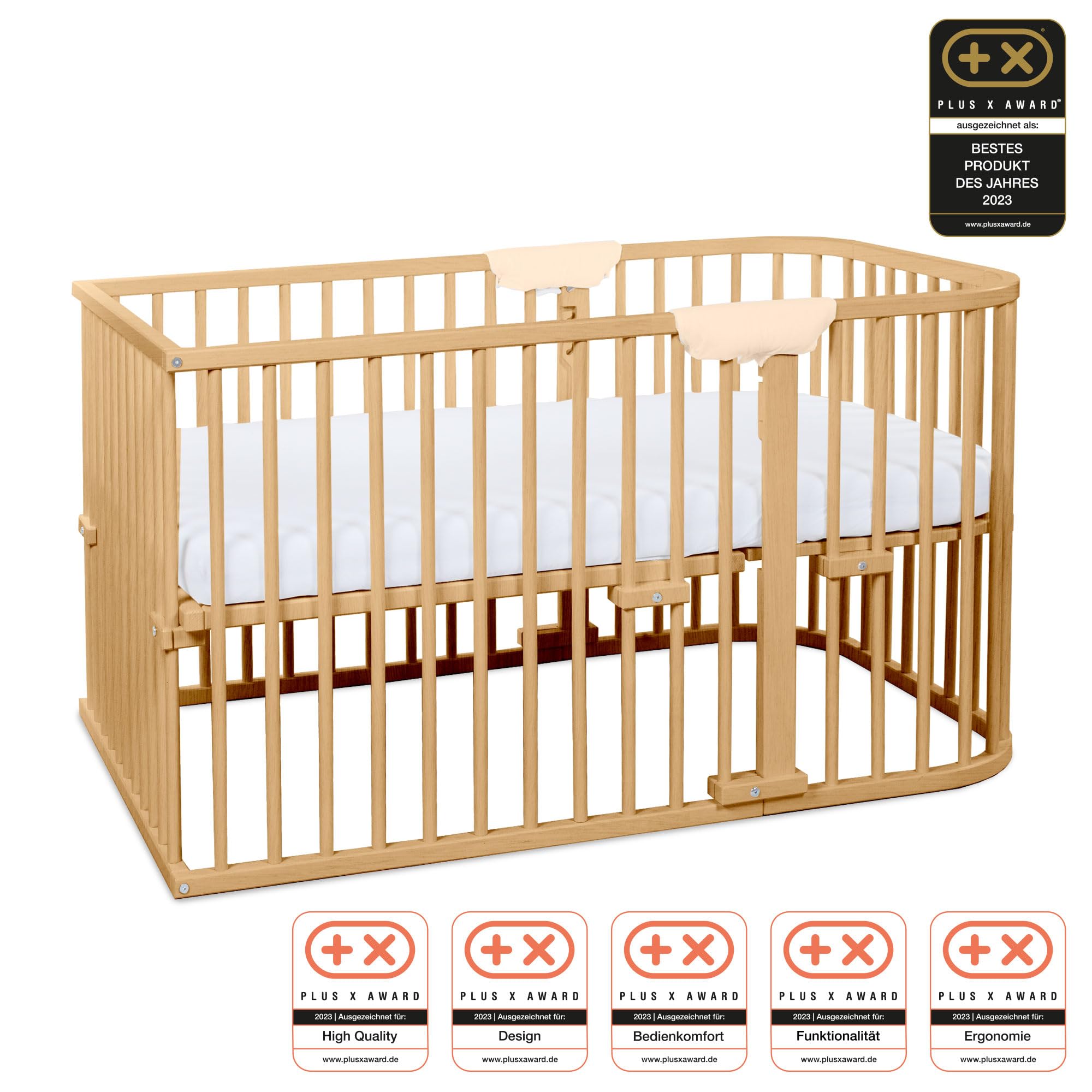 babybay Kinderbett Umbausatz für Beistellbetten stufenlos verstellbar passend für Modell Maxi Comfort Plus/Babybett Größe: 140 cm x 89 cm aus massivem Buchenholz, Natur lackiert