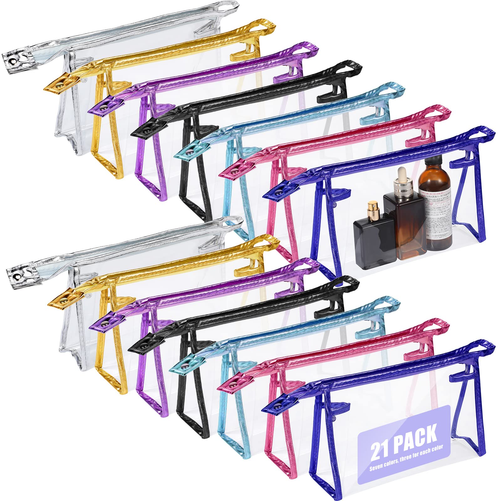 21 Pack Clear Makeup Bags, Cosmetic Zipper Pouch for Travel, Clear Toiletry Bags for Women, Travel Cosmetic Organizer for Women and Girls (Colorful)