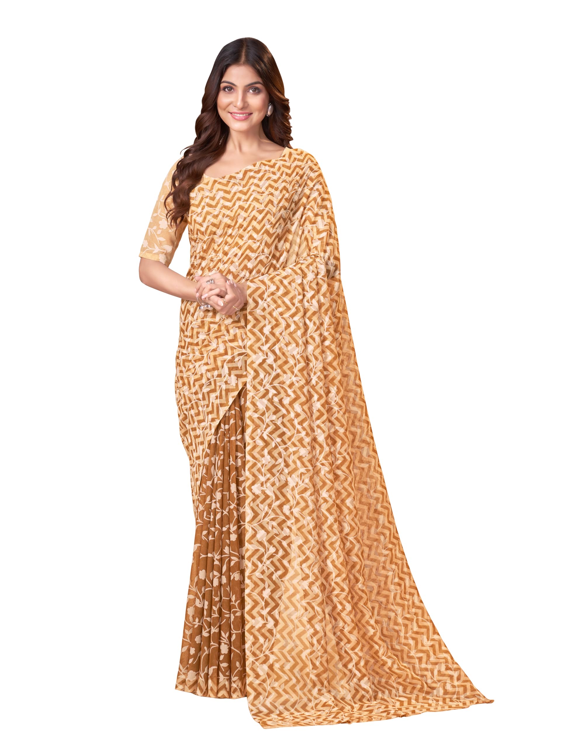 Summer Roganza Viscose Brasso Zigzag & Floral Print Saree With Blouse Piece-image-31