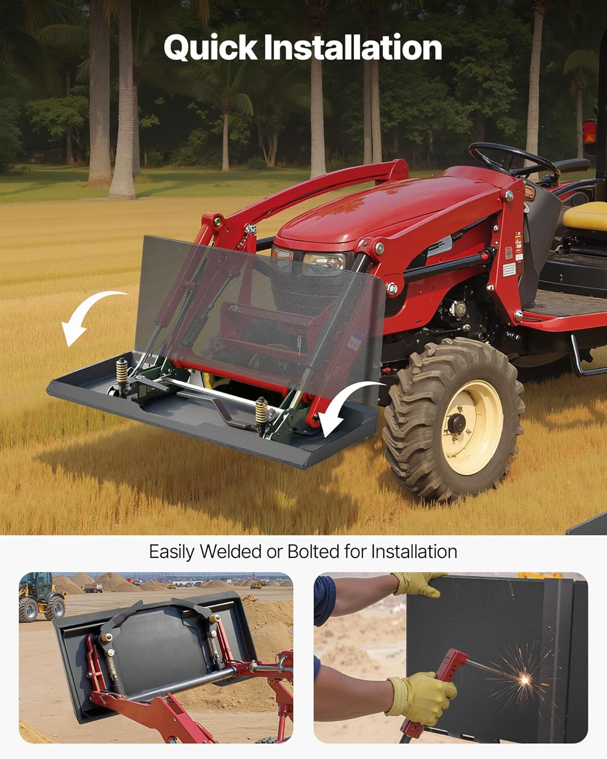 VEVOR 3/8 in Skid Steer Mount Plate, Universal Quick Attach Mount Plate, Easy to Bolt, 7000lbs Load Capacity, Heavy Duty Steel Loader Plates Compatible with Kubota Bobcat Skid Steers & Tractors