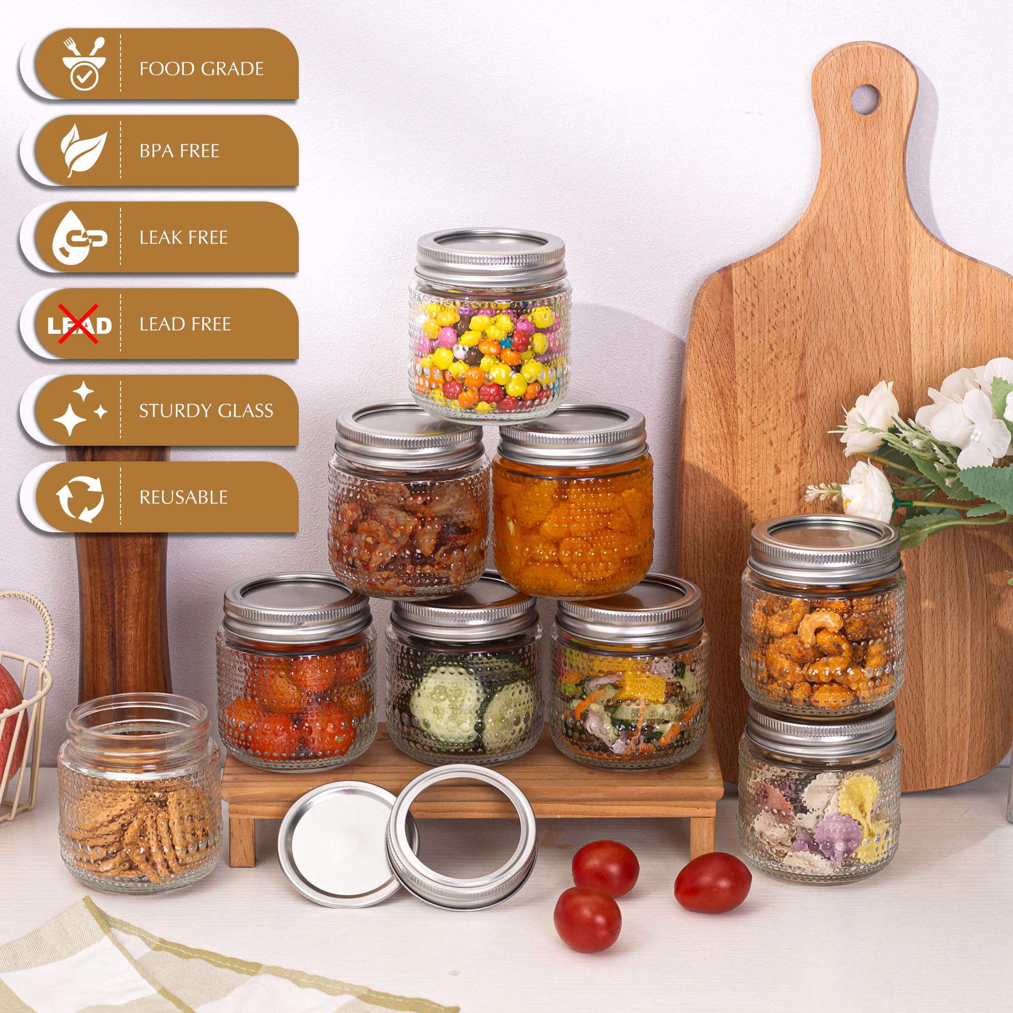 Vintage Mason Jars - 12 Pack 8oz with Lids -5 Vintage Mason Jars - 12 Pack 8oz with Lids -5
