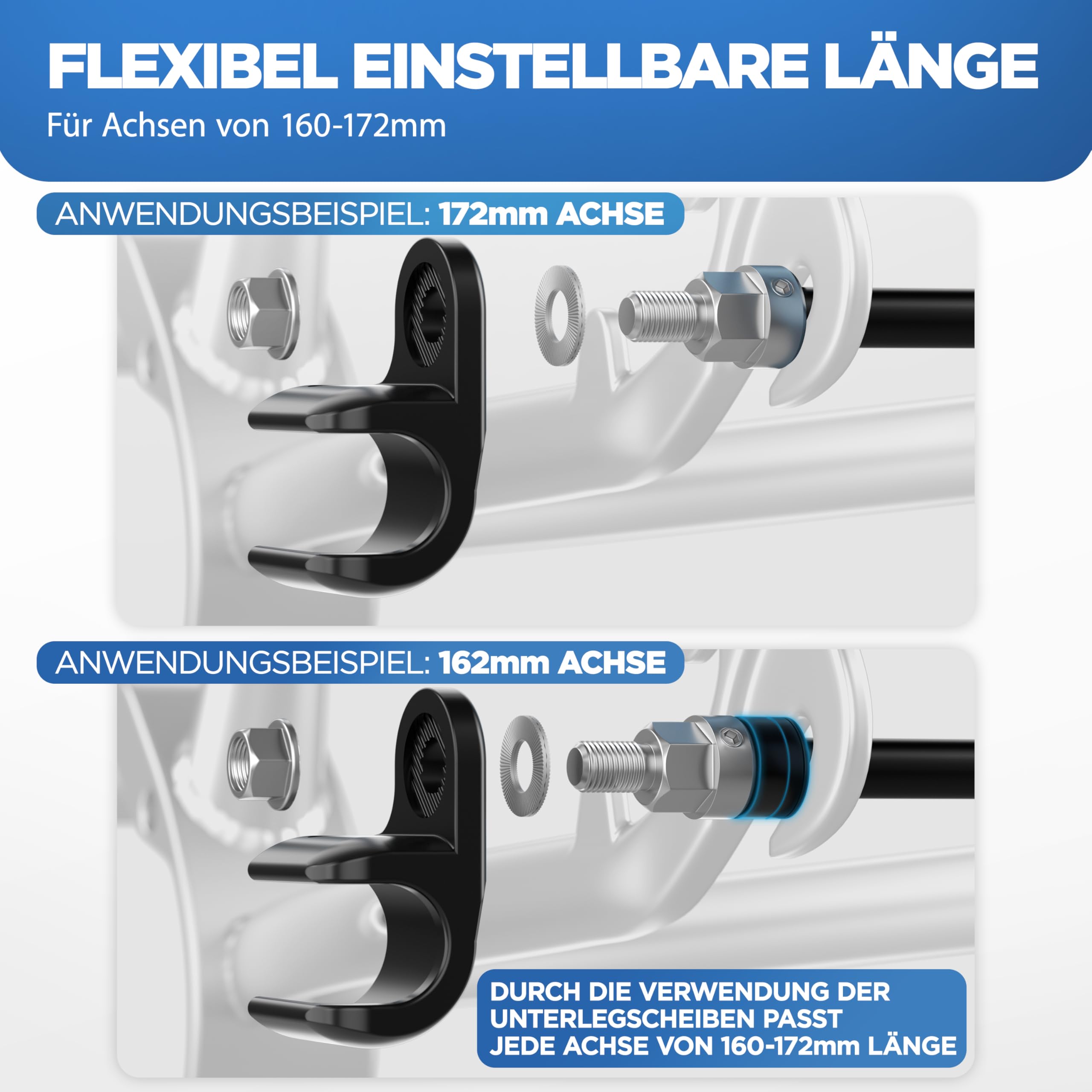 Fahrradanhänger Steckachse M12 x 1,0 mit Adapter, verschiedene Längen