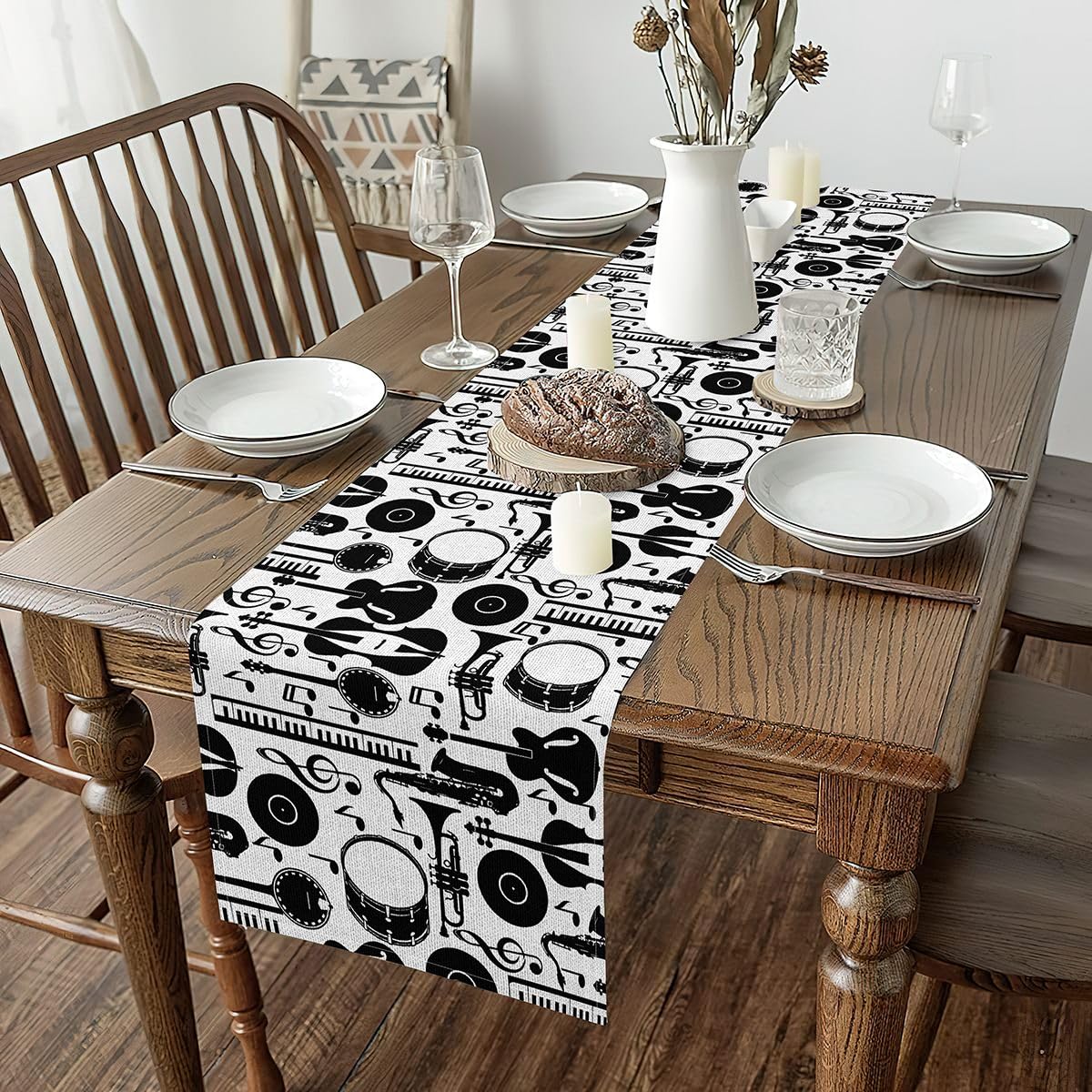 Erosebridal Music Table Runner 13x48 Guitar Rectangular Runner Musical Note Table Runners Rock Instrument Table Center Decor Key Cello Record Drum
