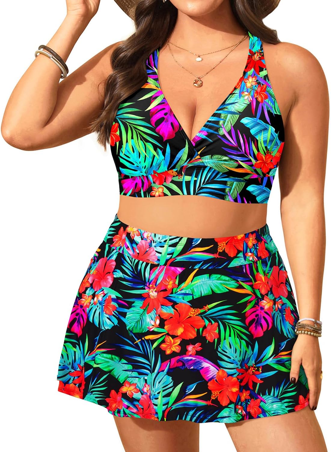 Women's Plus Size High Waisted Bikini - Two Piece Swimsuit with Skirt 2025 Tummy Control Bathing Suit with Pocket