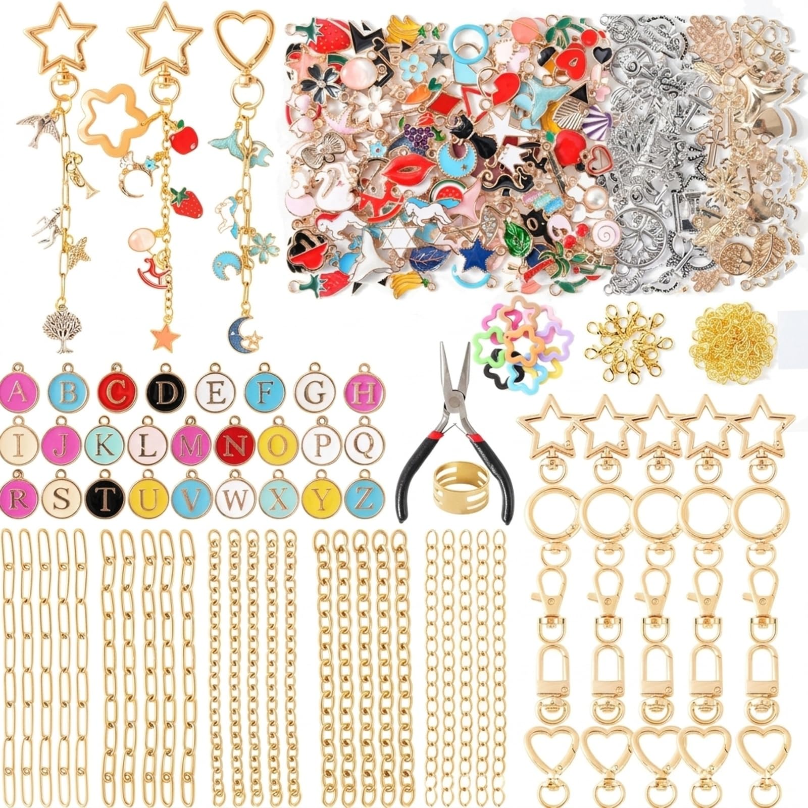 Tarqite 428 Stück Schlüsselanhänger Bastelset, Schlüsselanhänger Selber Machen, Charms Anhänger Set, DIY Keychain Set für Taschenanhänger, Schlüsselanhänger und Geschenke