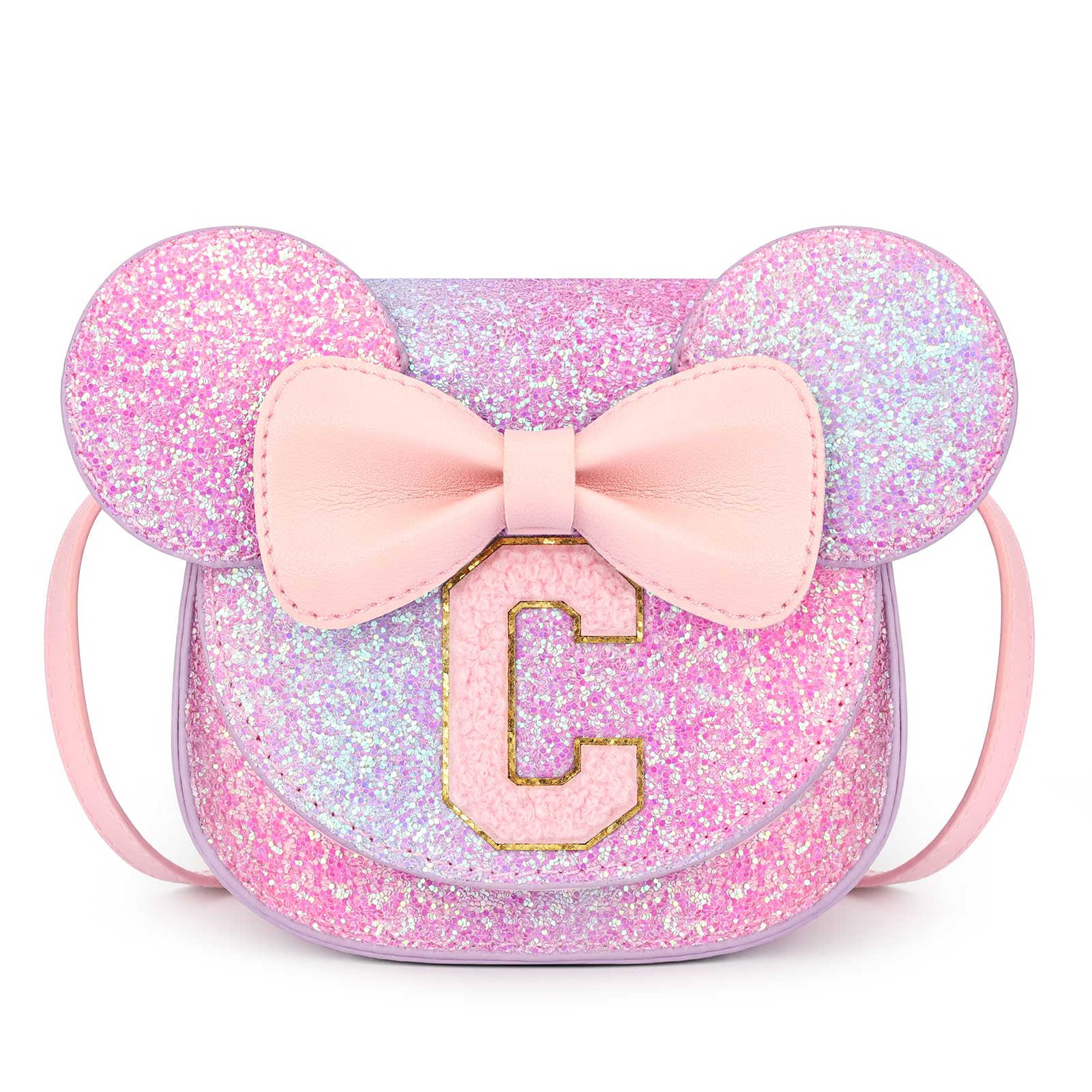 mibasies Toddler Purse Girl Gifts: Girls Birthday Gifts for 3-8 - Toys for Ages 2-4 Girls Mouse Ears Purse, Purple Rainbow, Letter C
